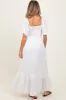 Ivory Smocked Cotton Flutter Sleeve Maternity Maxi Dress sold by Pinkblush