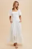Ivory Smocked Cotton Flutter Sleeve Maternity Maxi Dress sold by Pinkblush