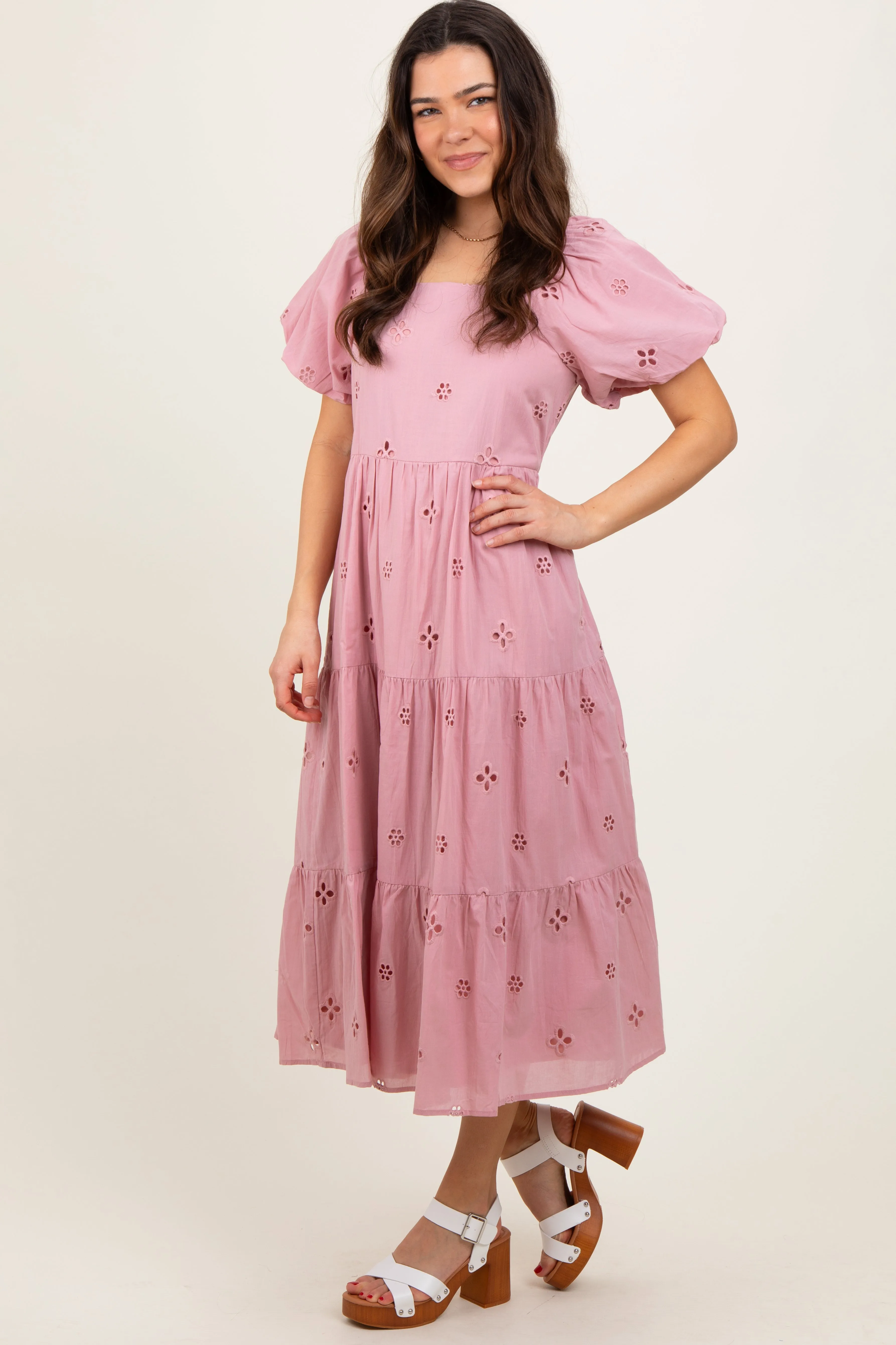 Pink Eyelet Square Neck Midi Dress sold by Pinkblush product image thumbnail 3