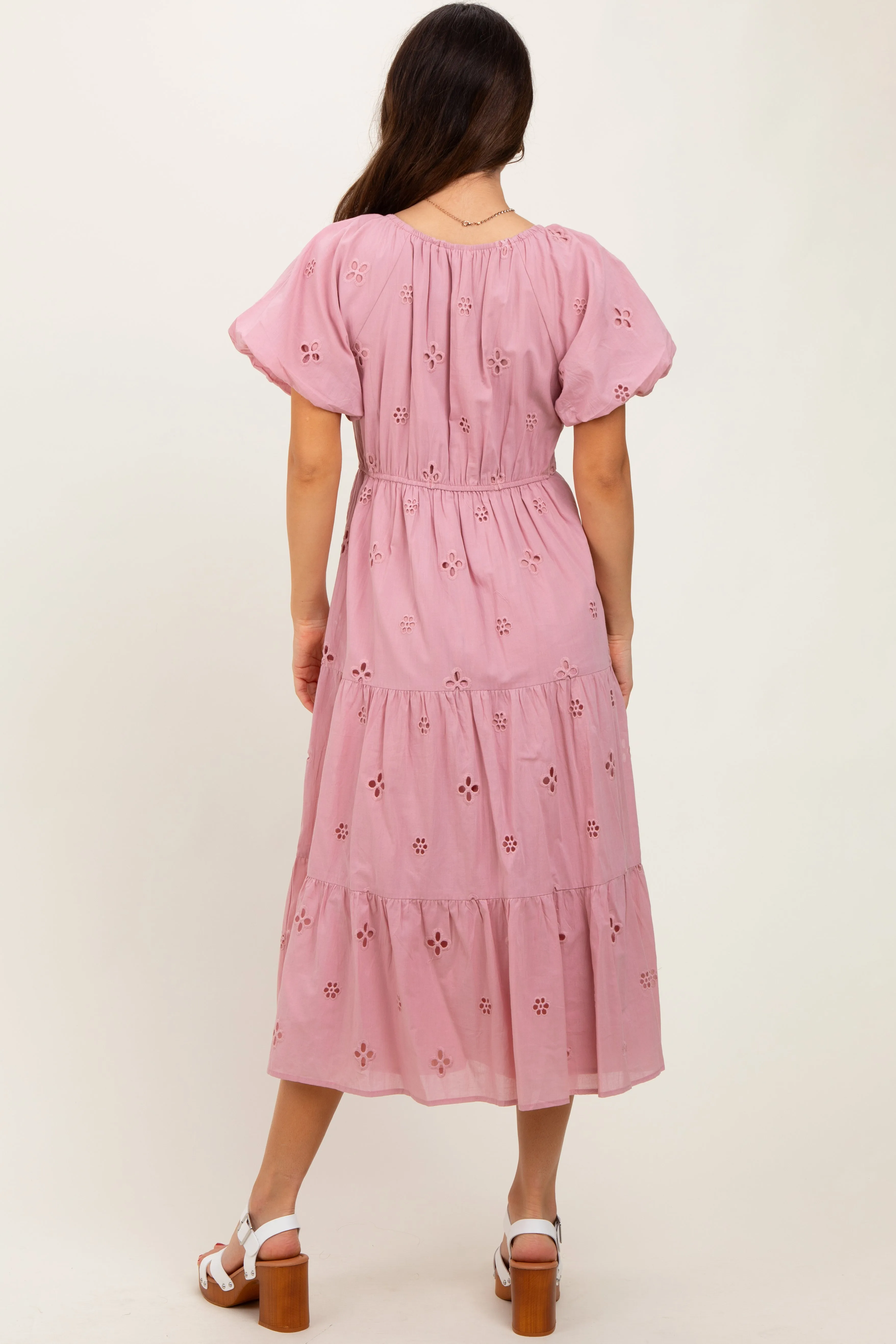 Pink Eyelet Square Neck Midi Dress sold by Pinkblush product image thumbnail 4