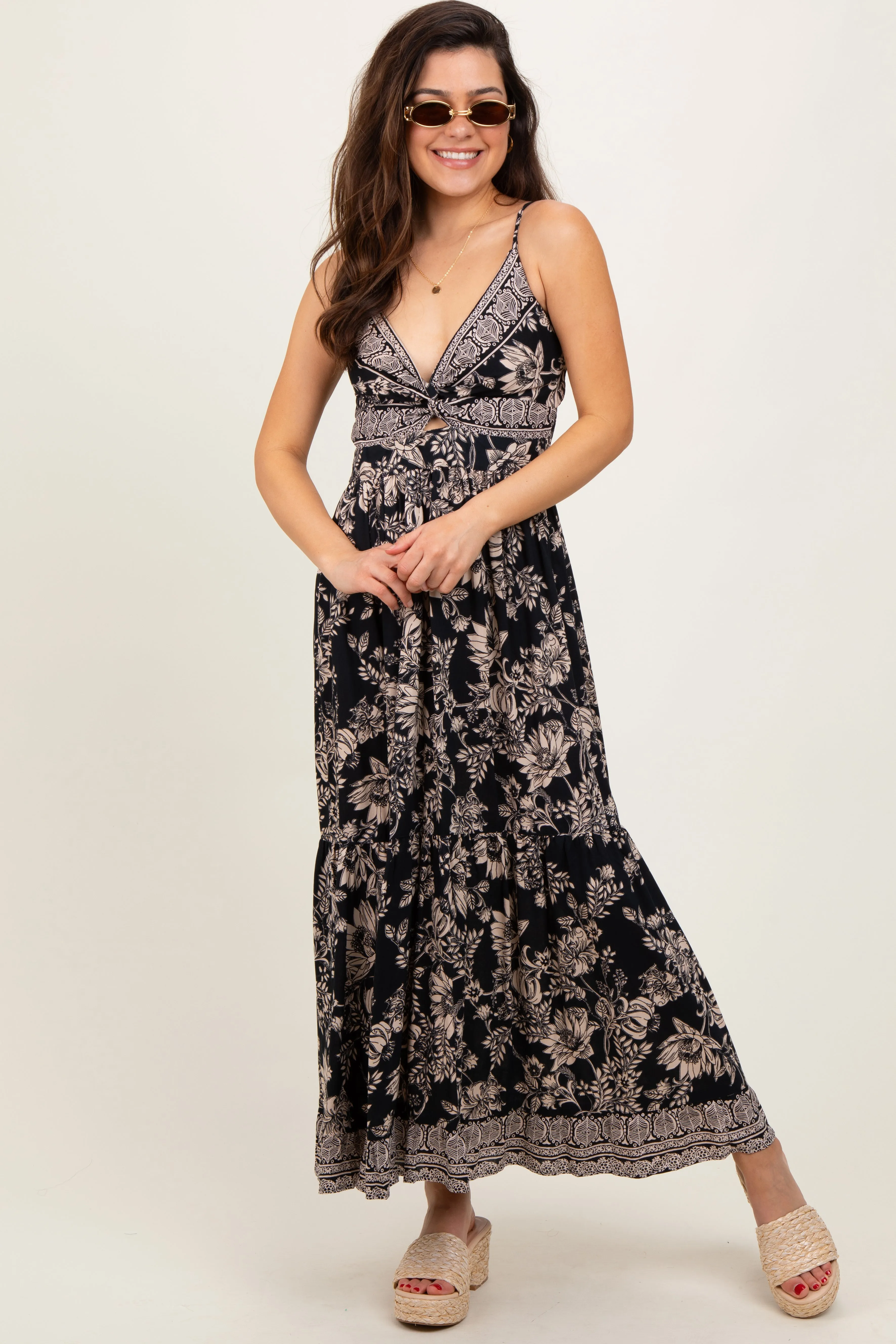 Black Floral Twist Front Cut Out Maxi Dress sold by Pinkblush product image thumbnail 2