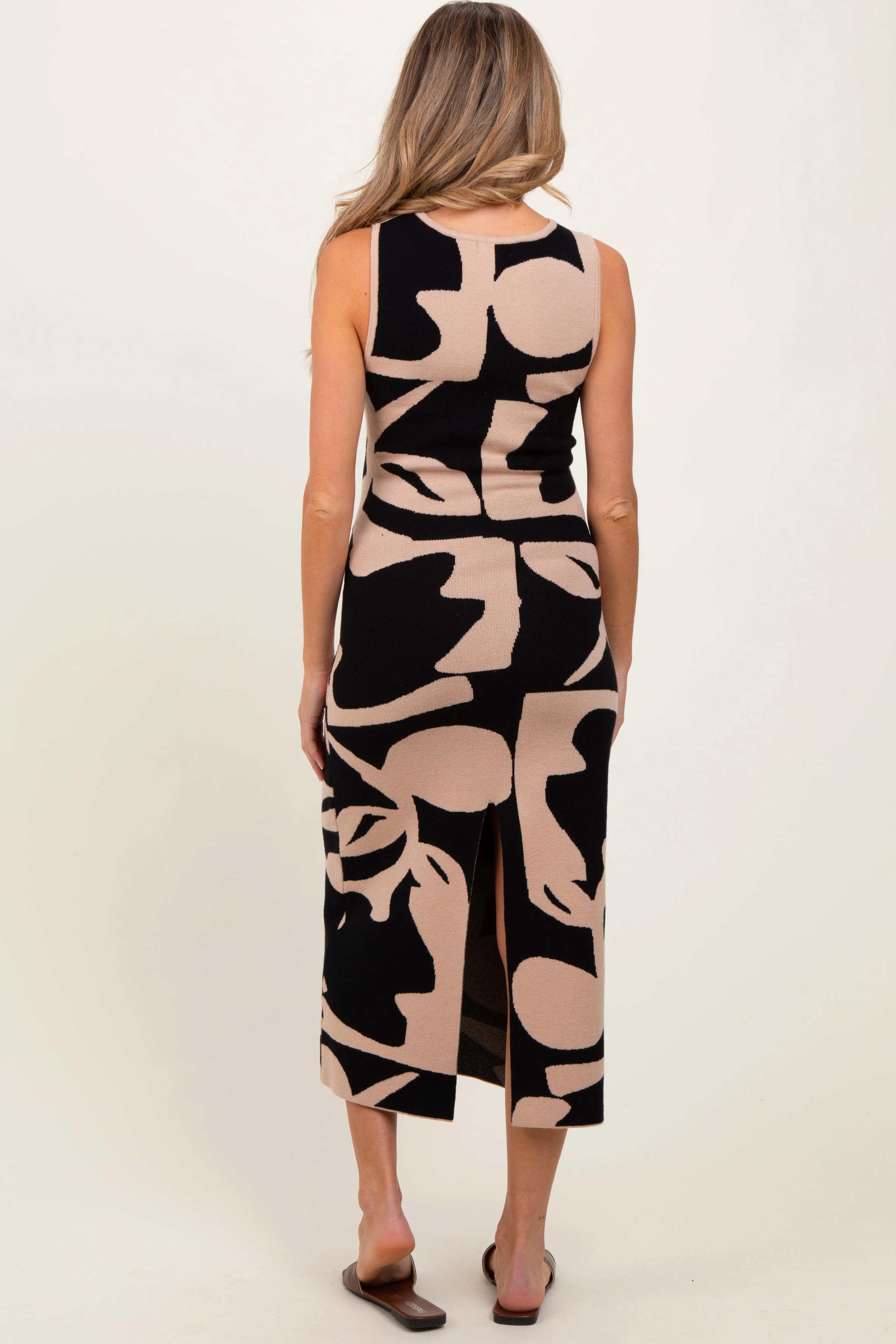 Black Abstract Print Knit Sleeveless Maternity Midi Dress sold by Pinkblush product image thumbnail 3