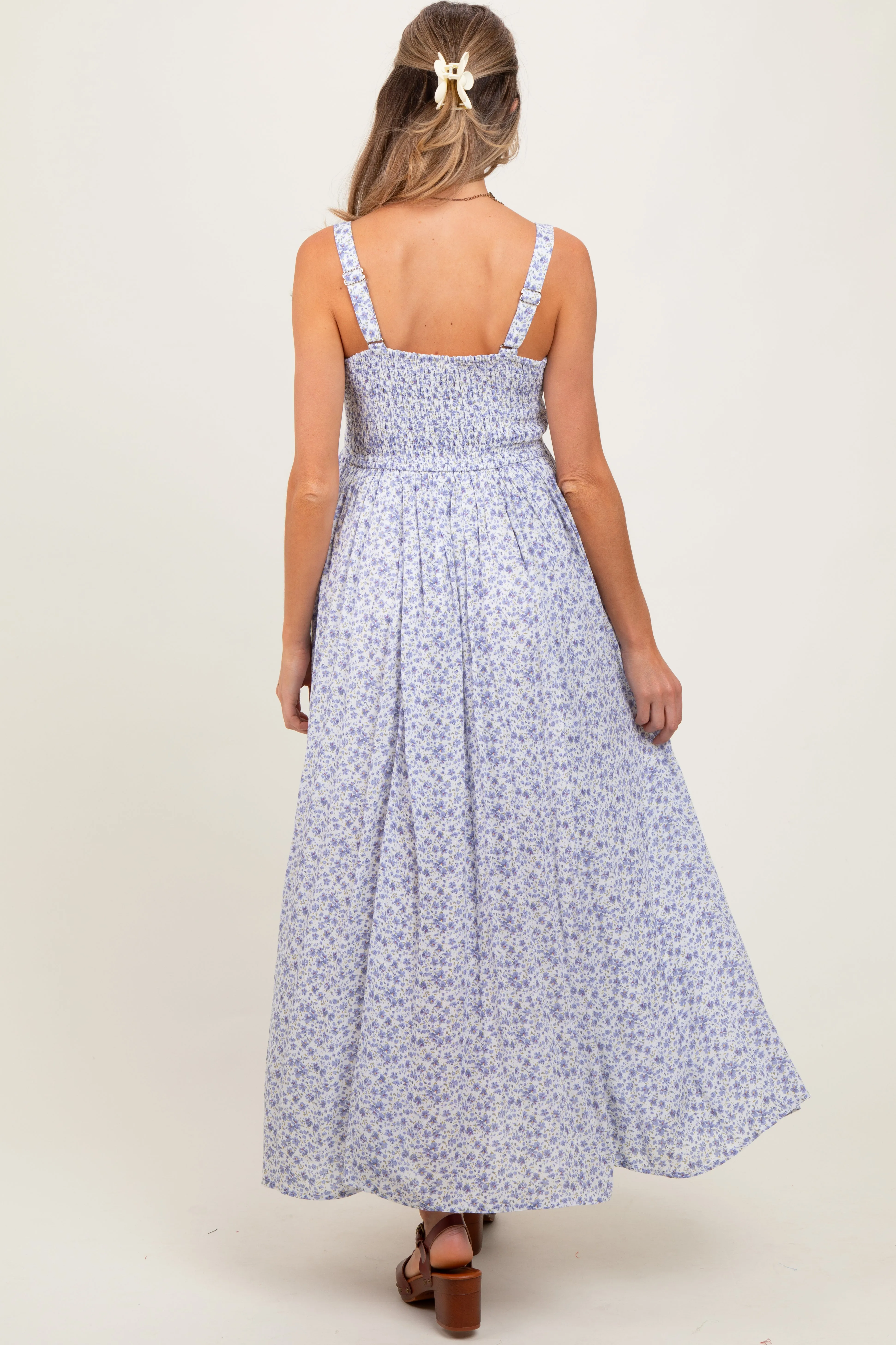 Light Blue Floral Button Down Sleeveless Maternity Maxi Dress sold by Pinkblush product image thumbnail 4