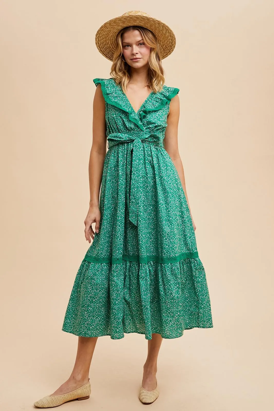 Green Ruffled Floral Cotton Maternity Maxi Dress sold by Pinkblush product image thumbnail 5