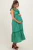Green Ruffled Floral Cotton Maternity Maxi Dress sold by Pinkblush
