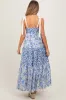 Blue Leaf Print Smocked Shoulder Tie Tiered Maternity Maxi Dress sold by Pinkblush