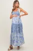 Blue Leaf Print Smocked Shoulder Tie Tiered Maternity Maxi Dress sold by Pinkblush