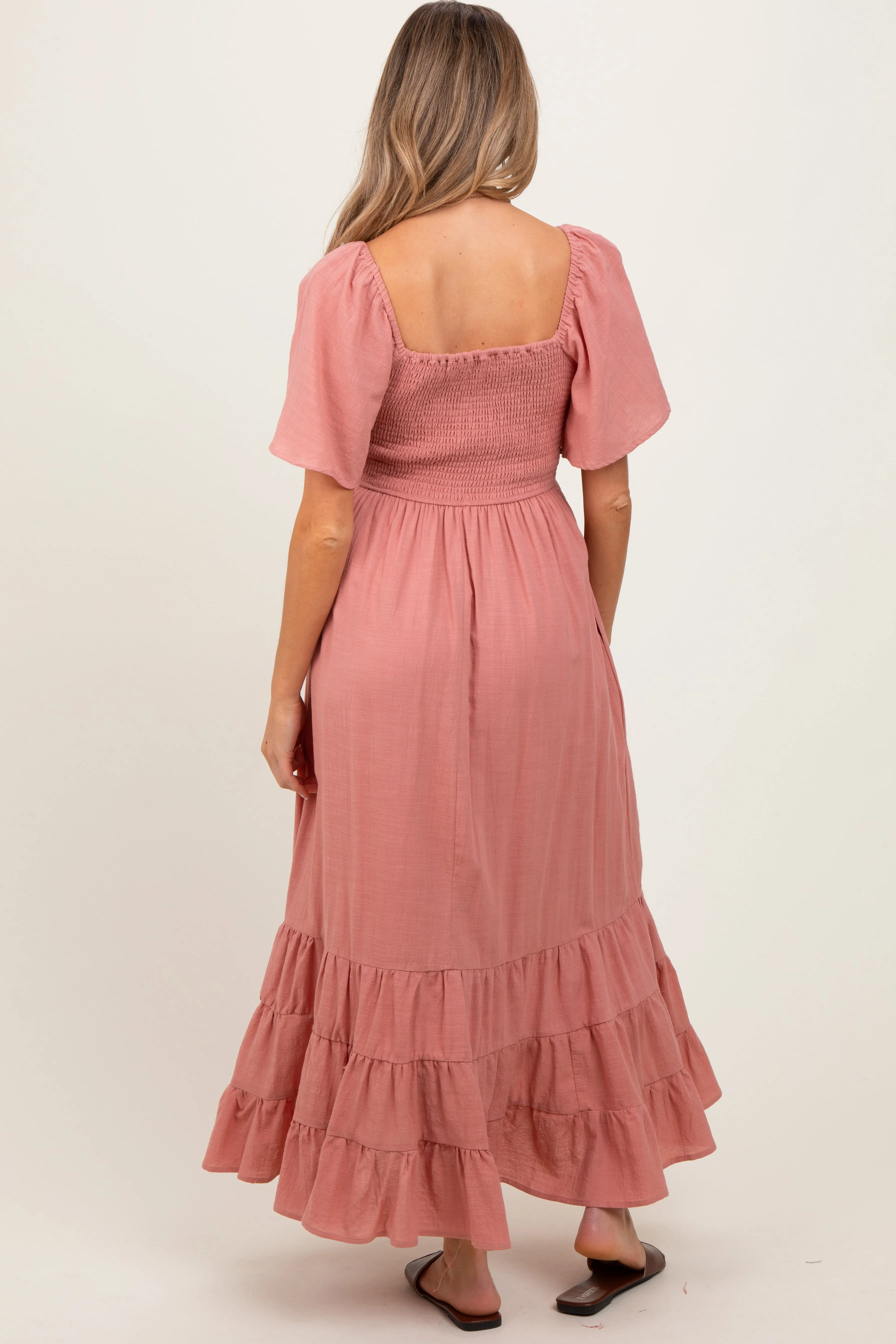 Mauve Smocked Cotton Flutter Sleeve Maternity Maxi Dress sold by Pinkblush product image thumbnail 2