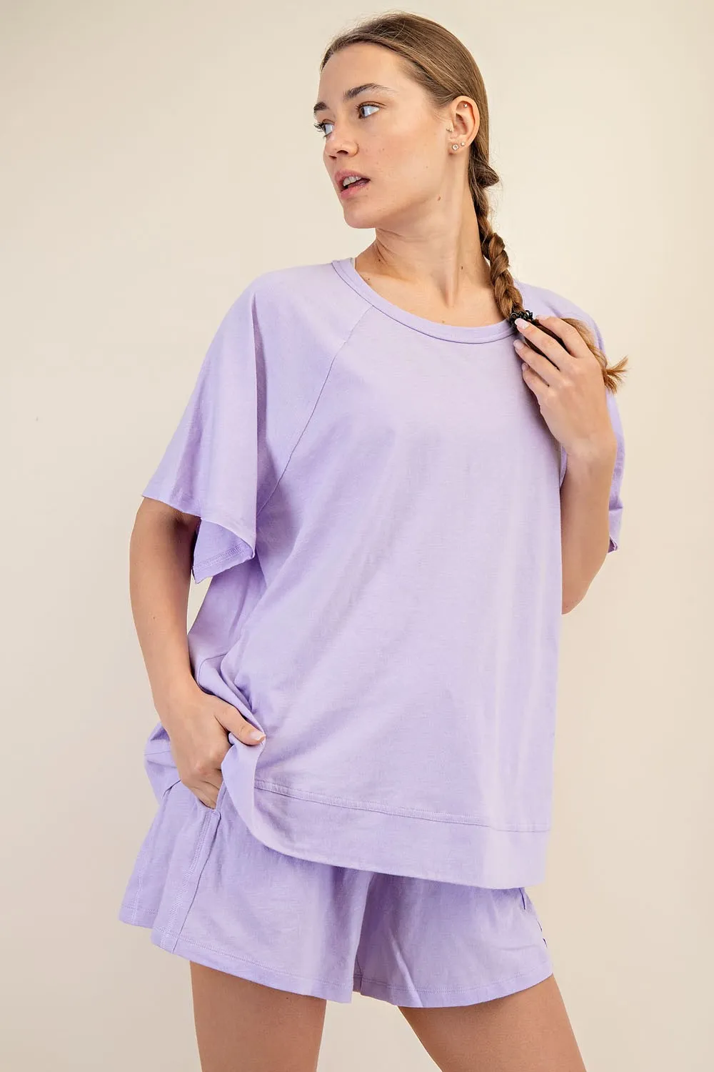 Lavender Oversized Raw Hem Short Sleeve Maternity Tee sold by Pinkblush product image thumbnail 3