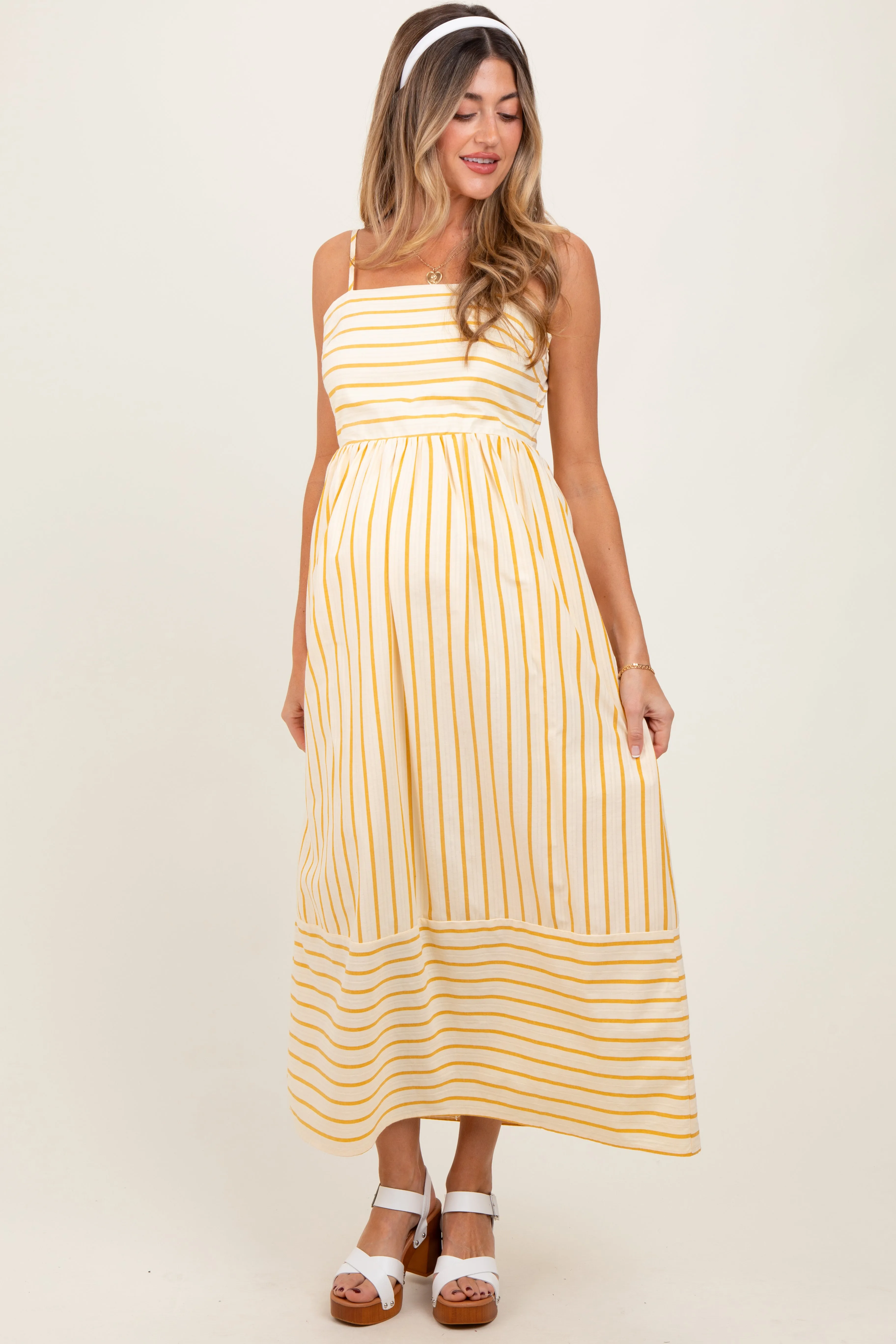 Yellow Striped Sleeveless Maternity Maxi Dress sold by Pinkblush