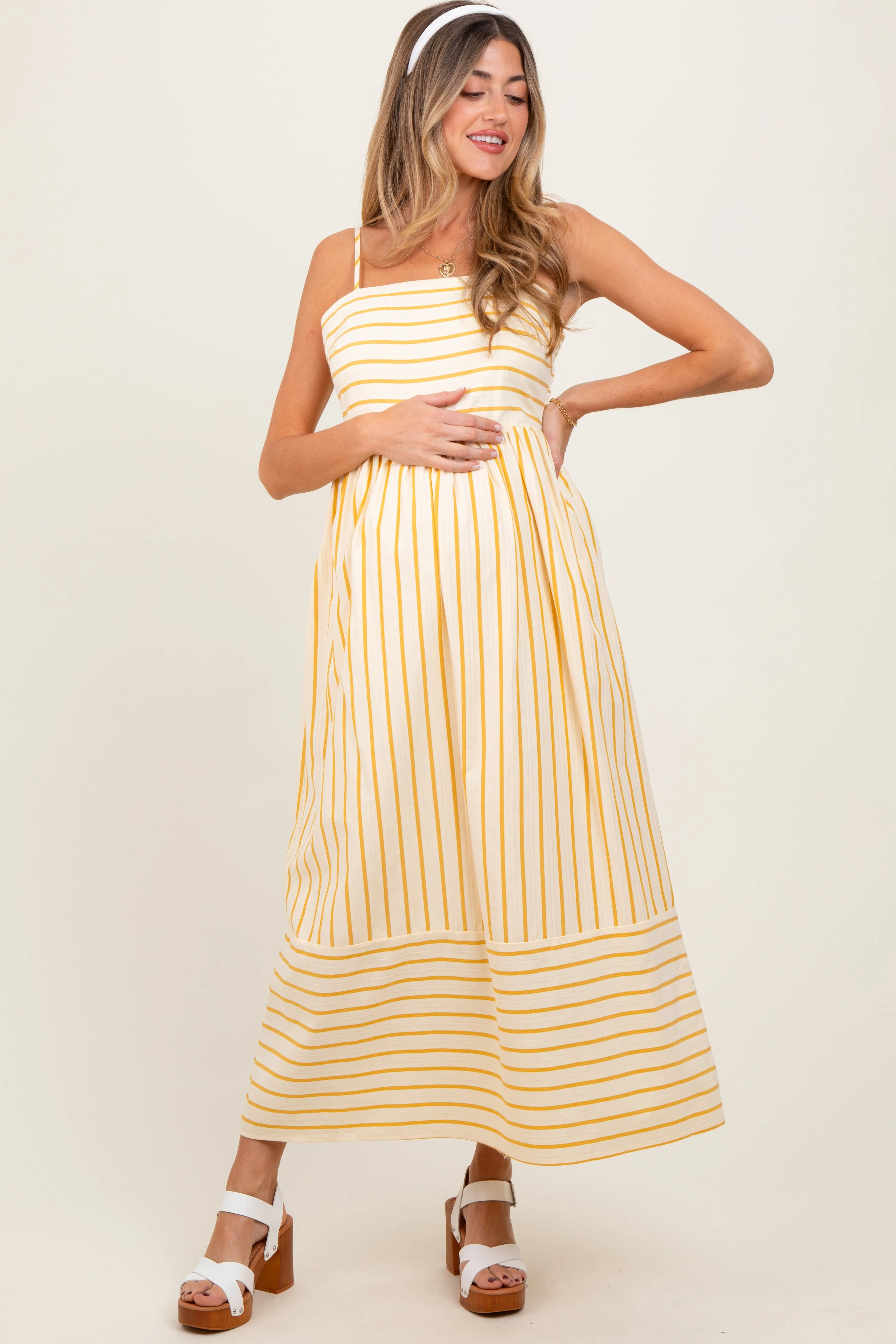 Yellow Striped Sleeveless Maternity Maxi Dress sold by Pinkblush product image thumbnail 2
