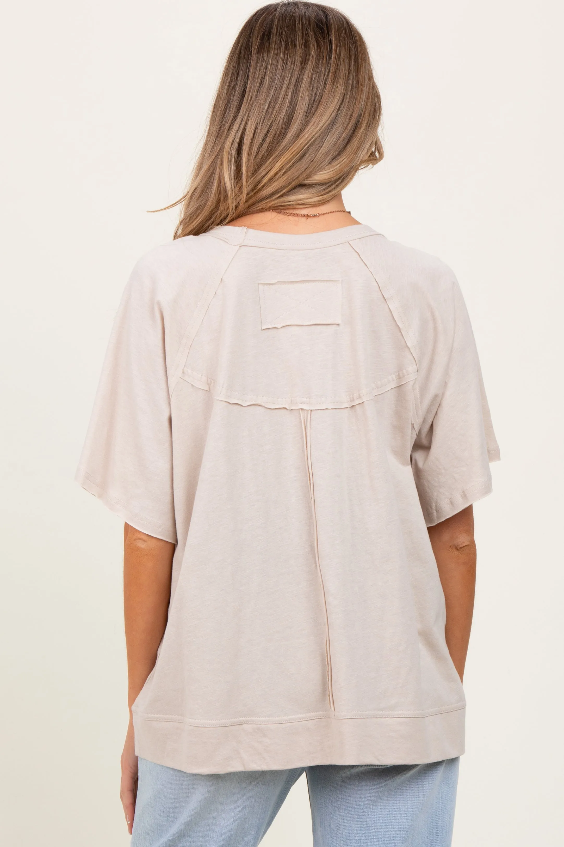 Beige Oversized Raw Hem Short Sleeve Maternity Tee sold by Pinkblush product image thumbnail 4