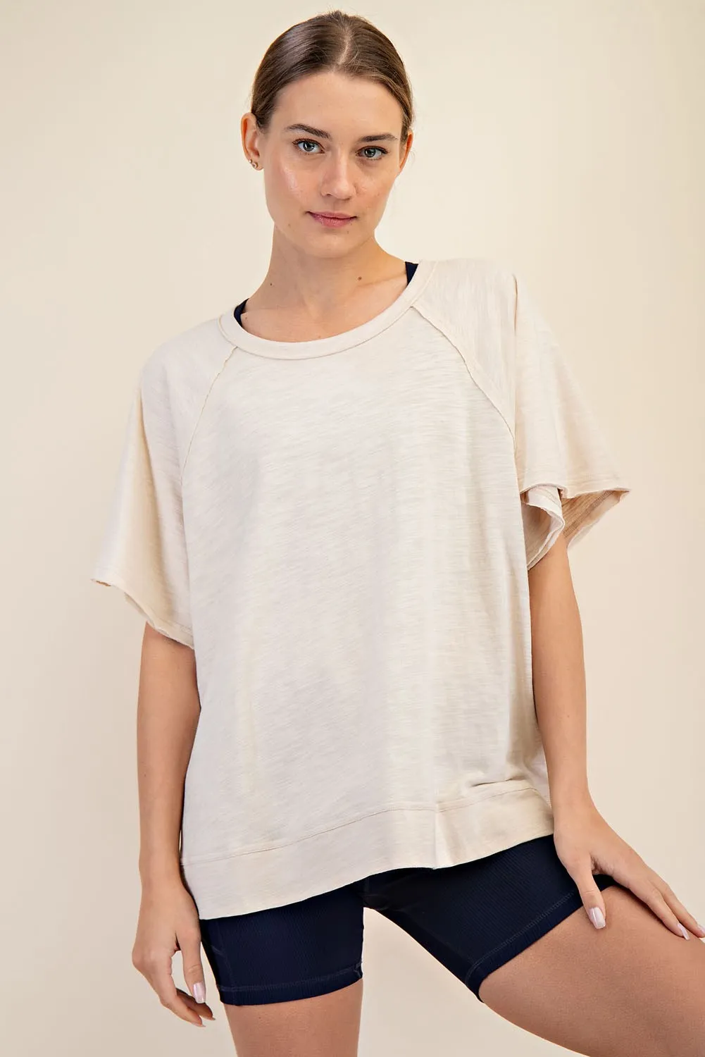 Beige Oversized Raw Hem Short Sleeve Maternity Tee sold by Pinkblush product image thumbnail 5