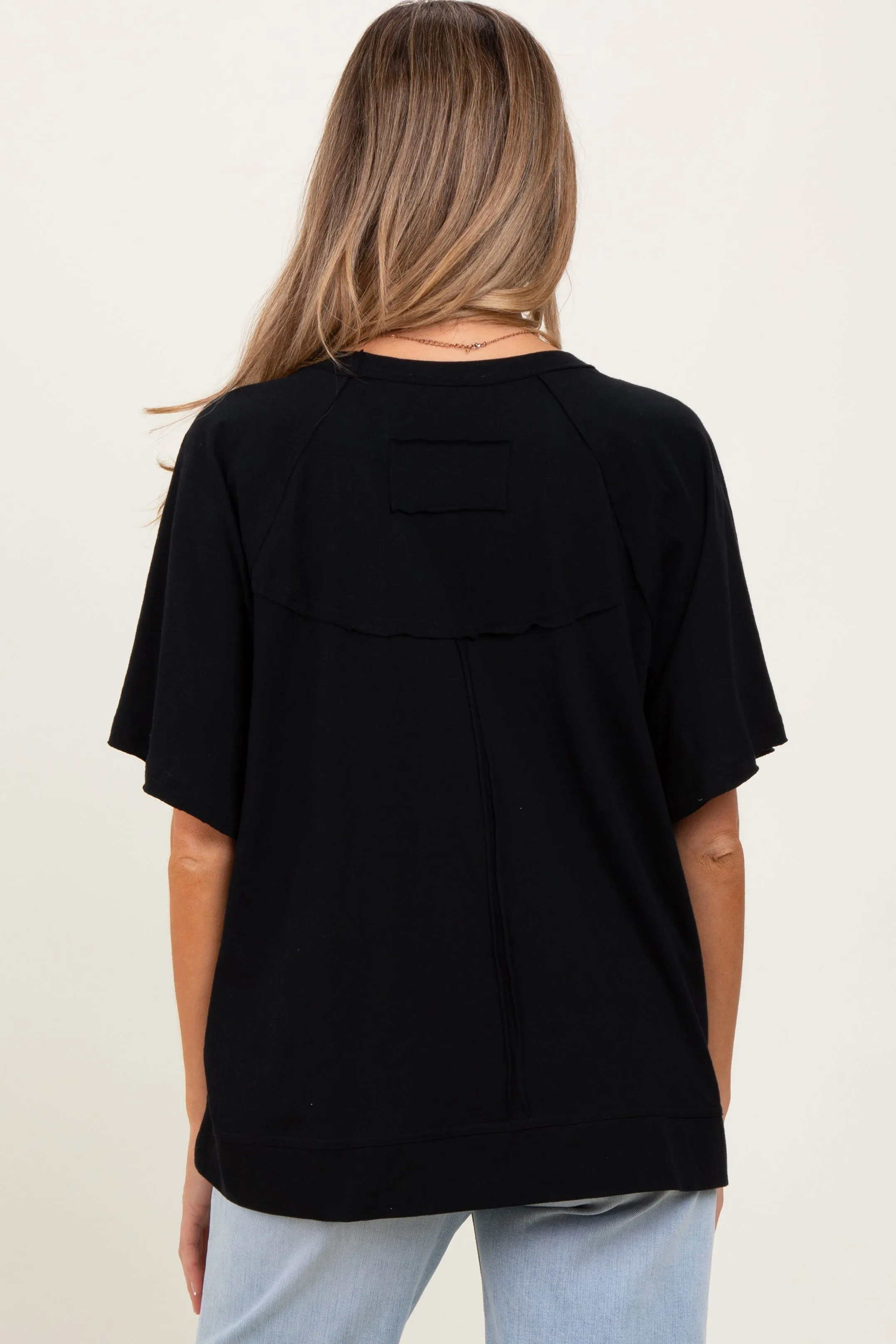 Black Oversized Raw Hem Short Sleeve Maternity Tee sold by Pinkblush product image thumbnail 2