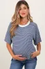 Light Navy Striped Drop Shoulder Short Sleeve Maternity Top sold by Pinkblush