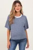 Light Navy Striped Drop Shoulder Short Sleeve Maternity Top sold by Pinkblush