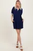 Navy Mock Neck Contrast Striped Trim Mini Dress sold by Pinkblush