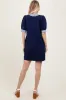 Navy Mock Neck Contrast Striped Trim Mini Dress sold by Pinkblush