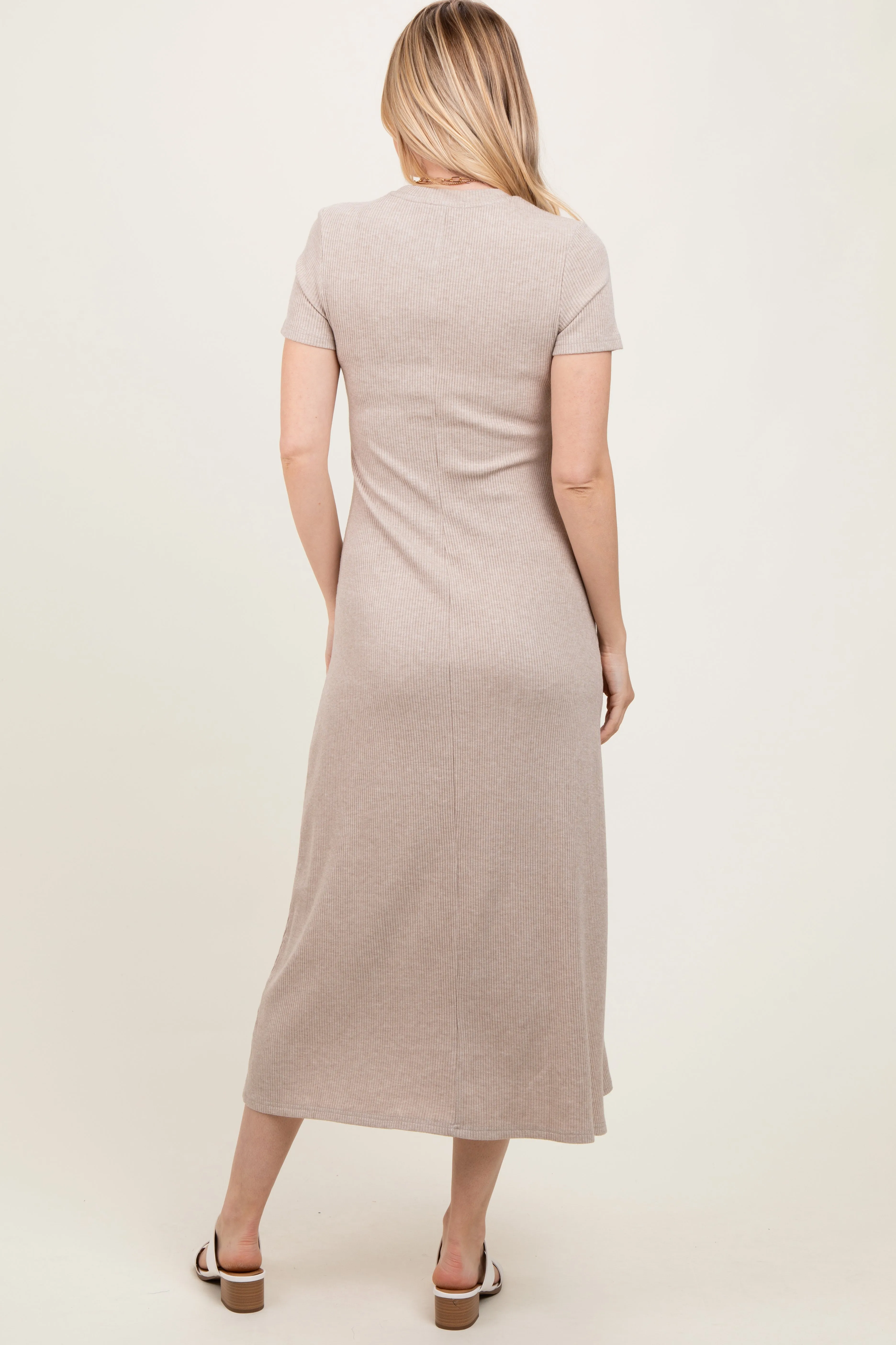 Beige Ribbed Short Sleeve Midi Dress sold by Pinkblush product image thumbnail 4