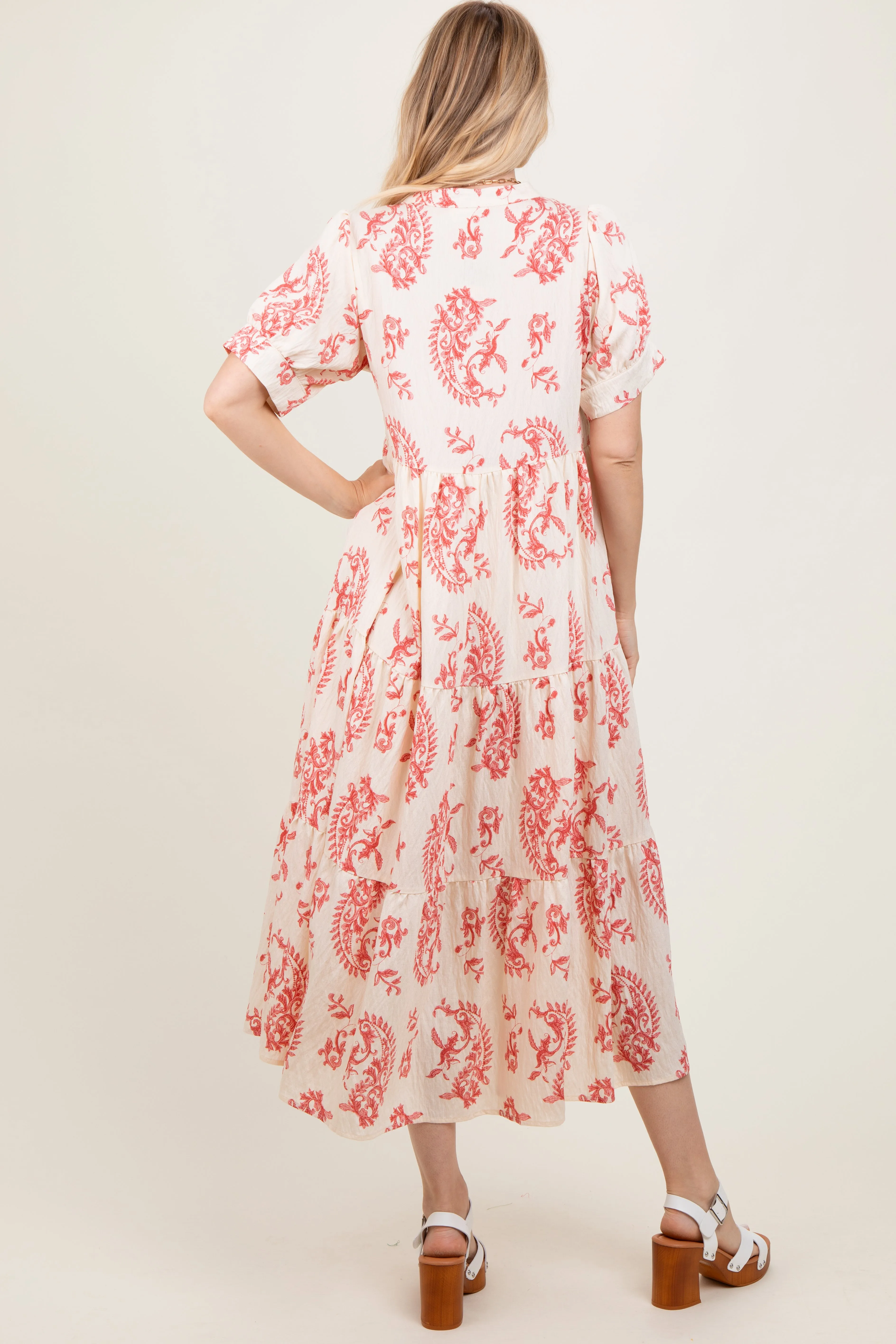 Red Paisley Button Up Tiered Maxi Dress sold by Pinkblush product image thumbnail 3