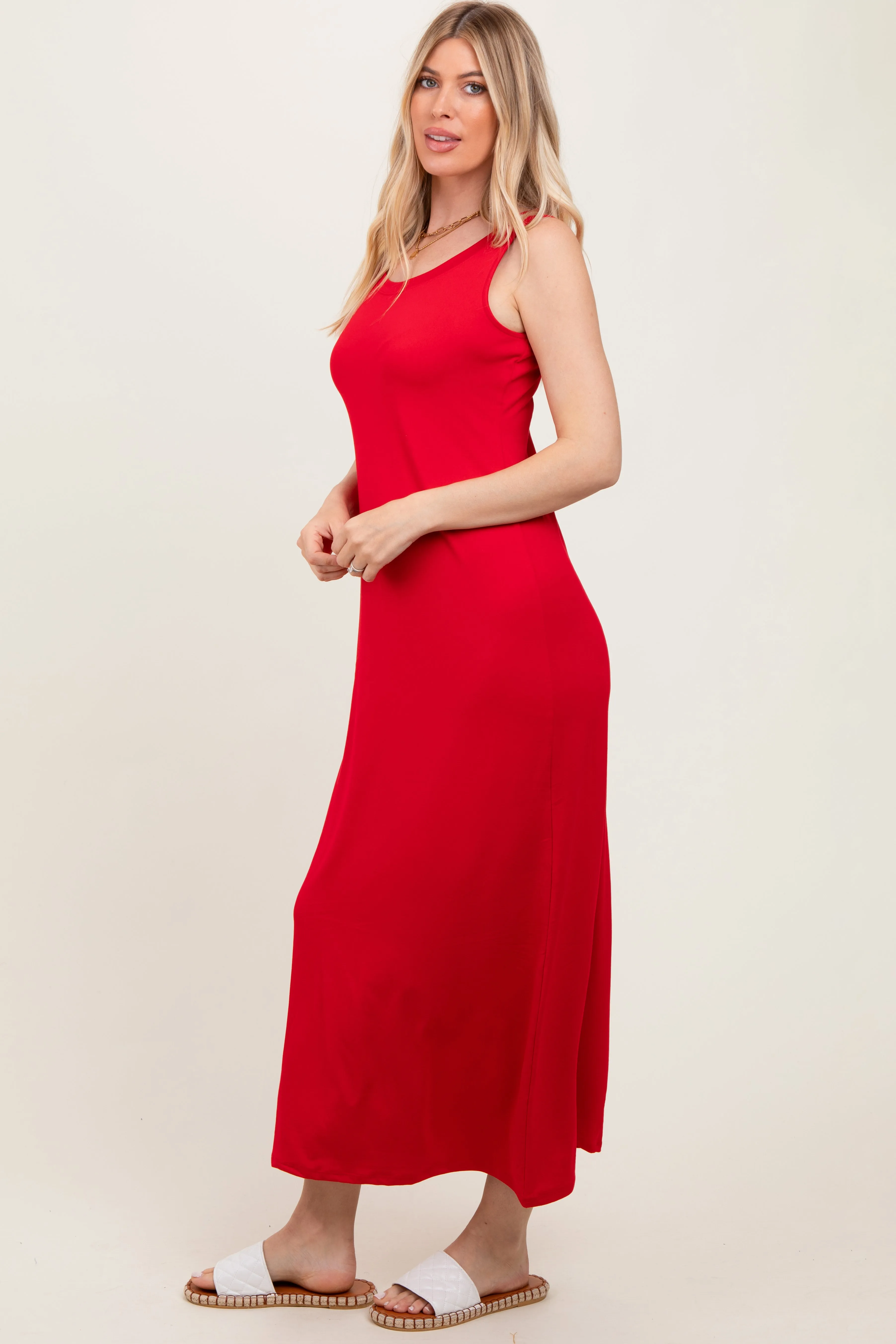 Red Sleeveless Flared Scoop Neck Maxi Dress sold by Pinkblush product image thumbnail 2