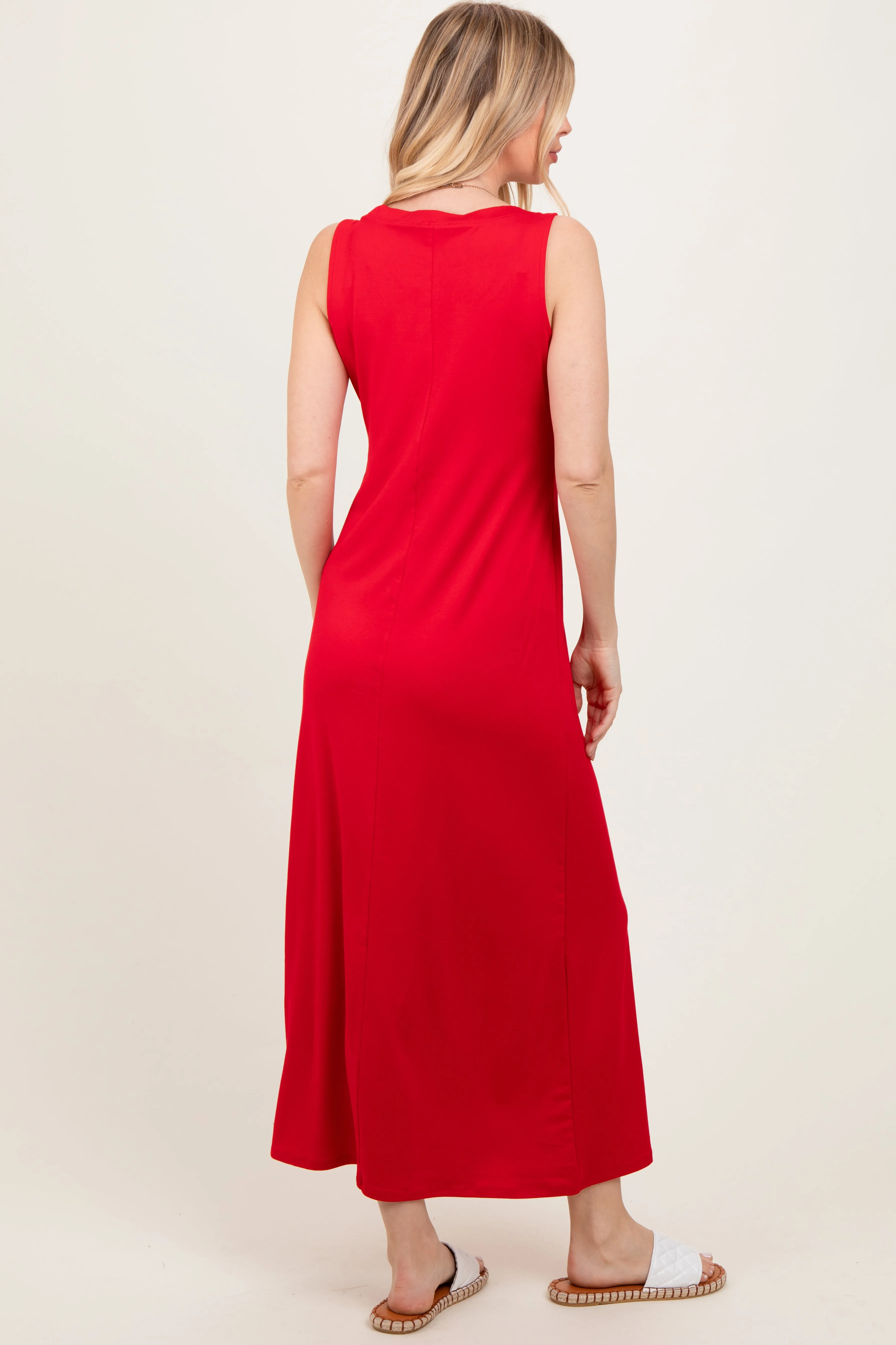 Red Sleeveless Flared Scoop Neck Maxi Dress sold by Pinkblush product image thumbnail 3