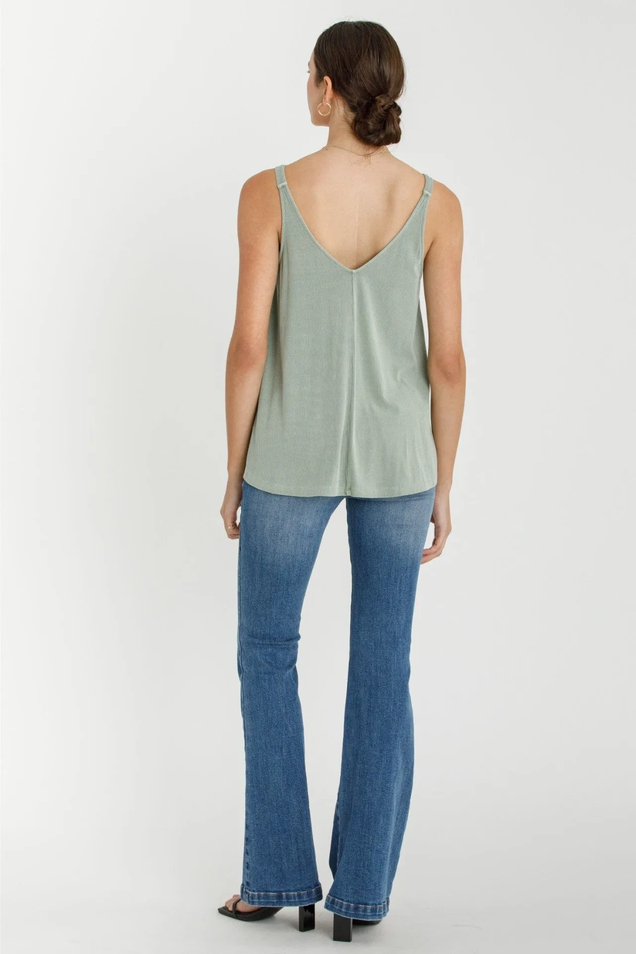 Light Olive Ribbed V-Neck Flowy Tank sold by Pinkblush product image thumbnail 3