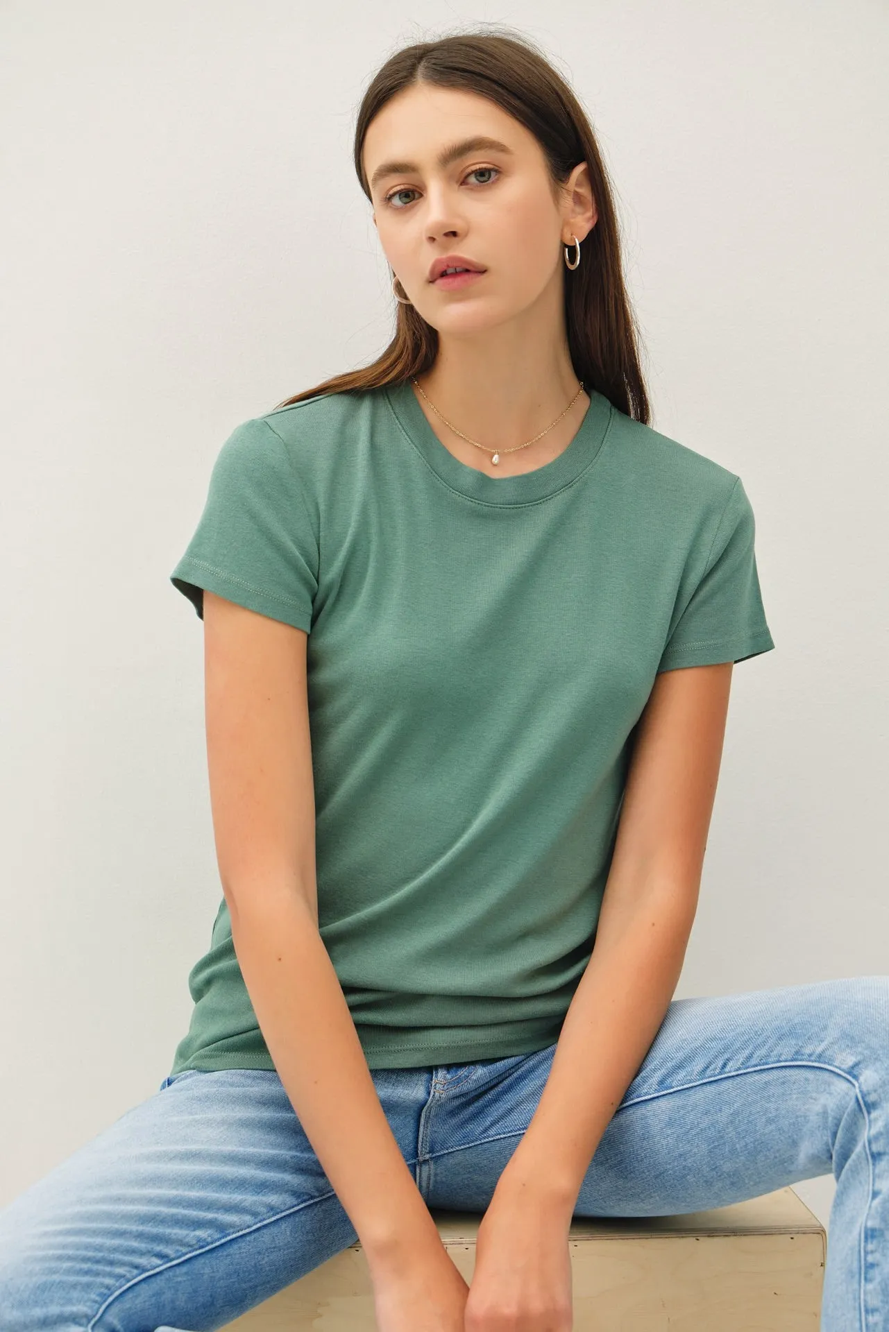 Light Olive Classic Crewneck T-Shirt sold by Pinkblush product image thumbnail 2