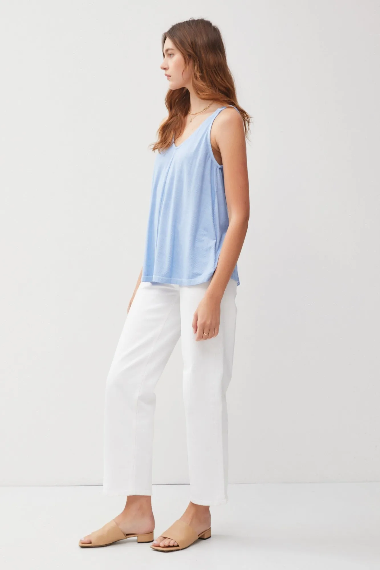Light Blue Ribbed V-Neck Flowy Tank sold by Pinkblush product image thumbnail 2