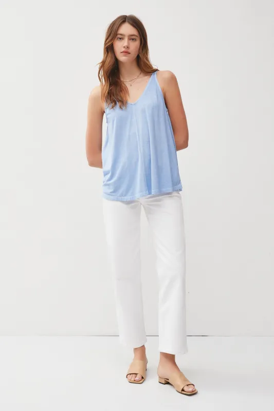 Light Blue Ribbed V-Neck Flowy Tank sold by Pinkblush
