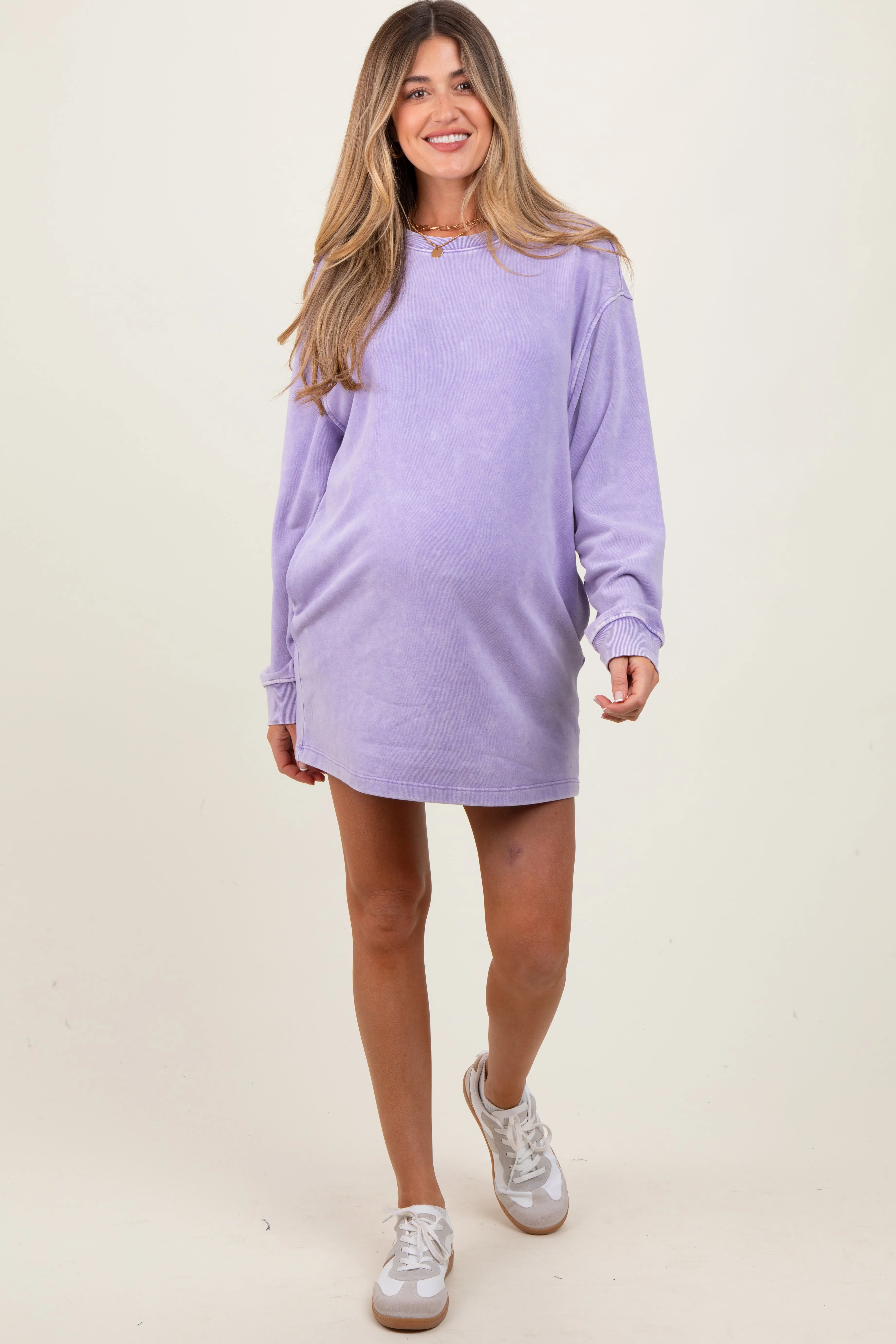 Lavender Long Sleeve Oversized Sweatshirt Maternity Mini Dress sold by Pinkblush
