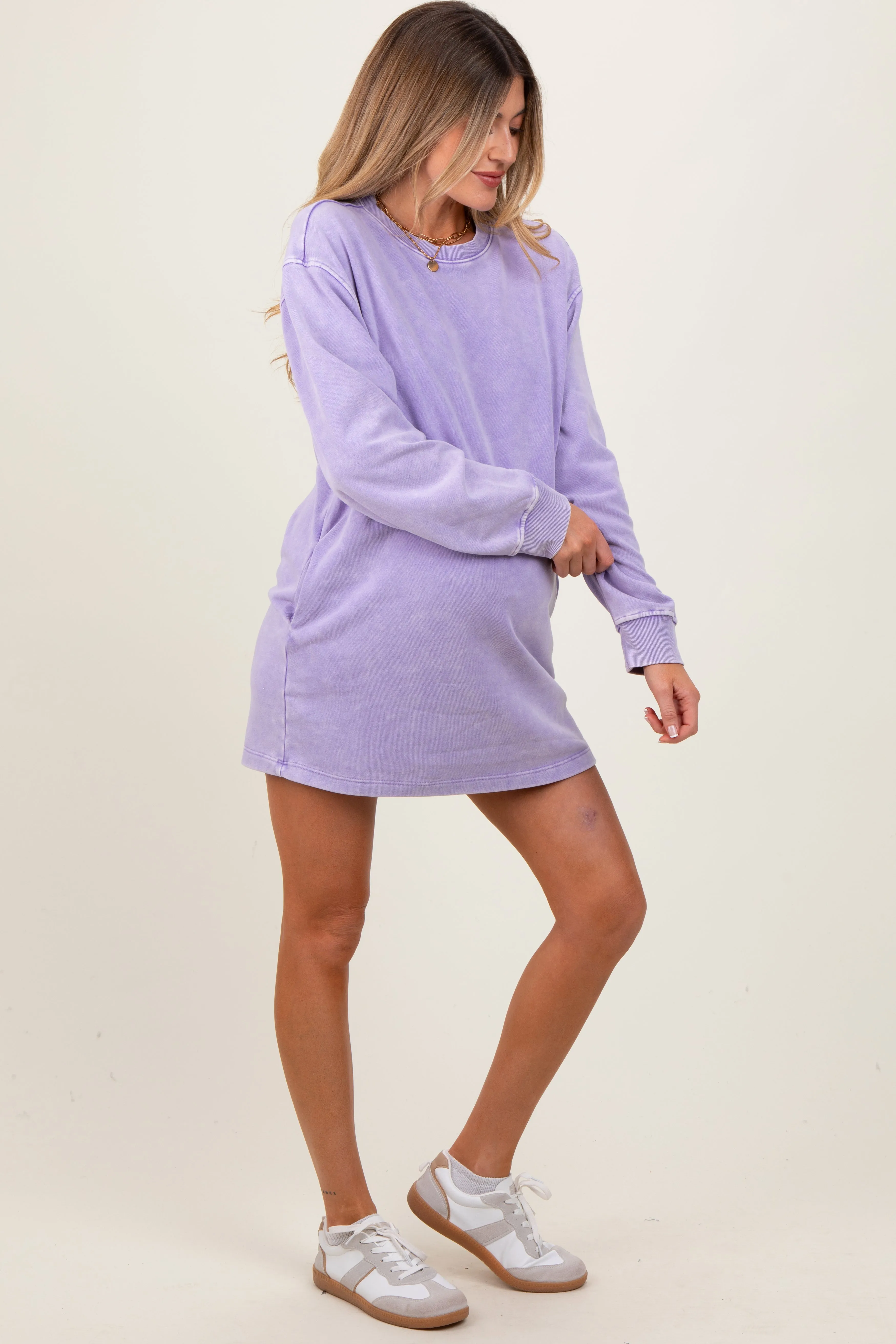 Lavender Long Sleeve Oversized Sweatshirt Maternity Mini Dress sold by Pinkblush product image thumbnail 2