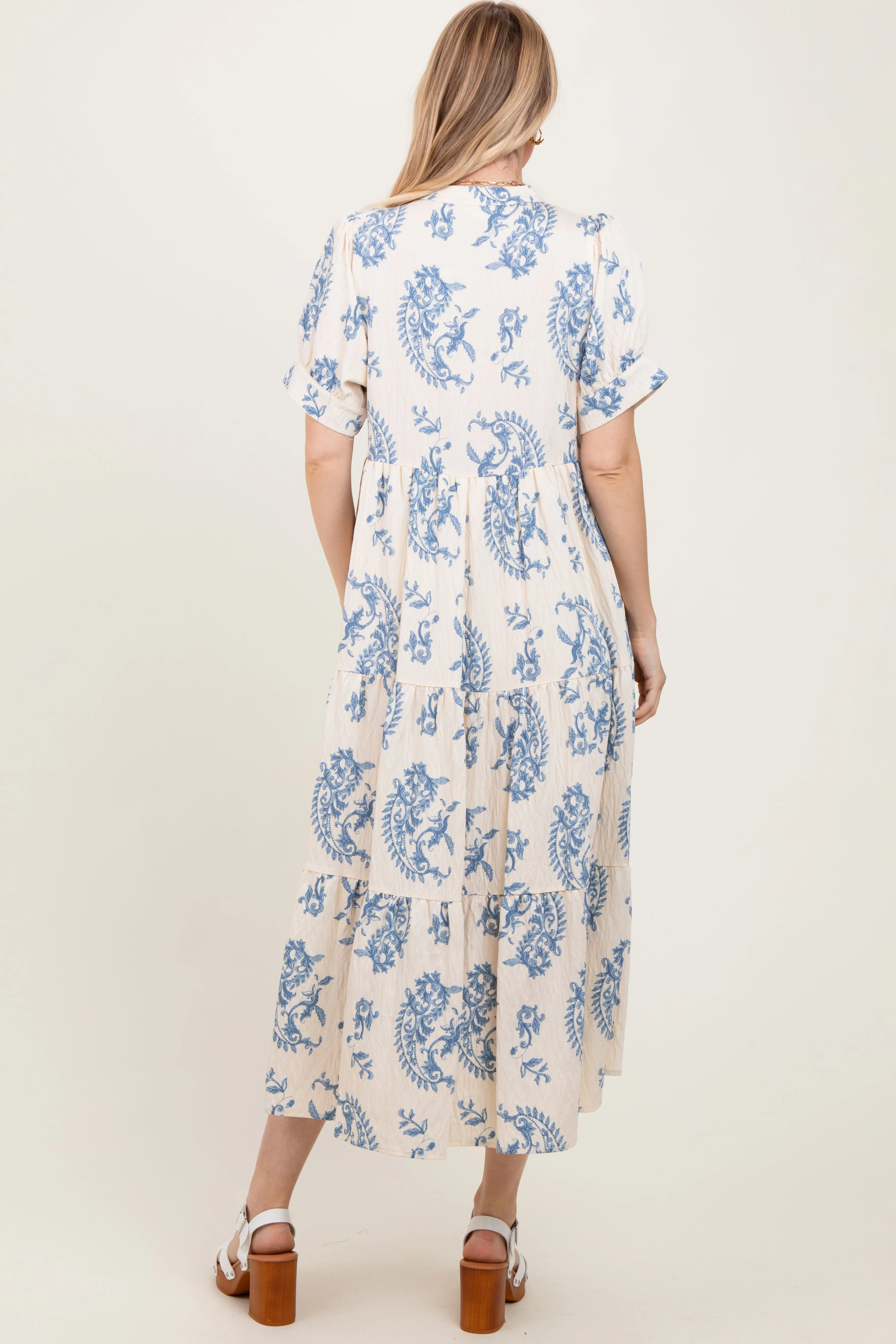 Blue Paisley Button Up Tiered Maxi Dress sold by Pinkblush product image thumbnail 3