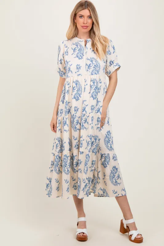 Blue Paisley Button Up Tiered Maxi Dress sold by Pinkblush