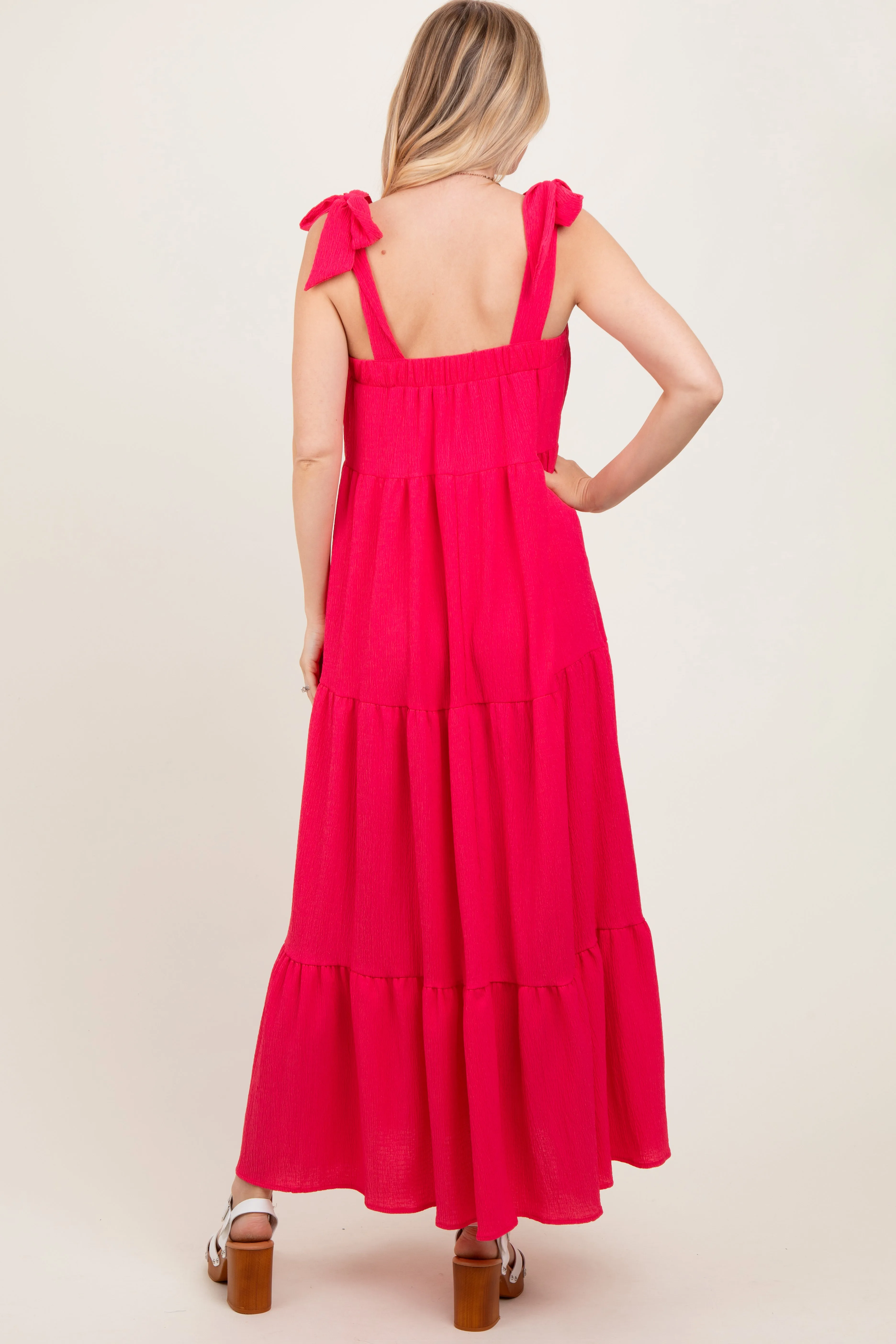 Red Shoulder Tie Tiered Maxi Dress sold by Pinkblush product image thumbnail 4