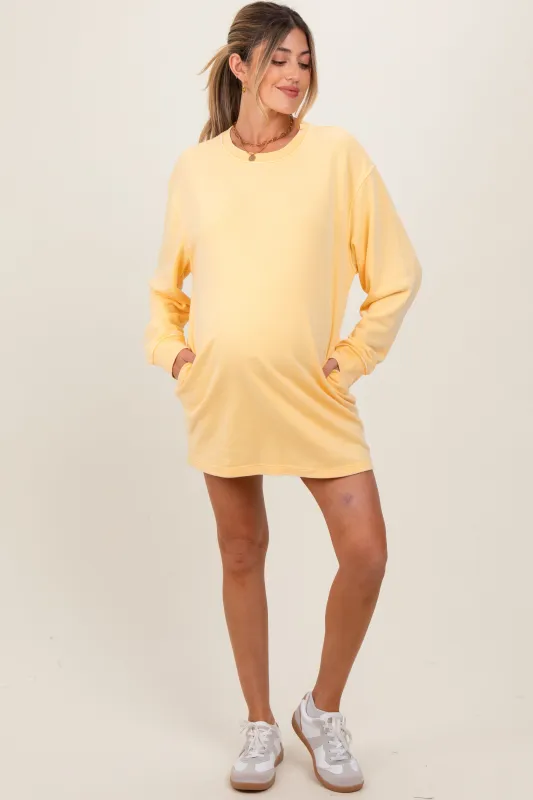 Yellow Long Sleeve Oversized Sweatshirt Maternity Mini Dress sold by Pinkblush