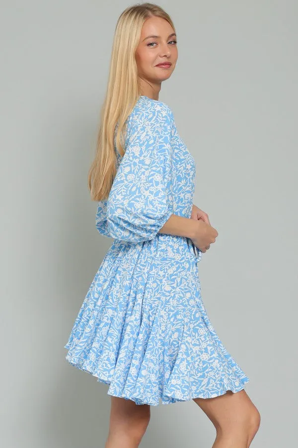 Sky Blue White Dolman Sleeve Braid Belted Ruffle Hem Mini Dress sold by Pinkblush product image thumbnail 2