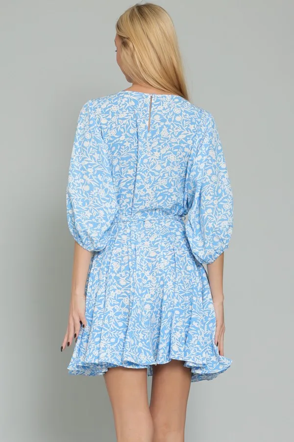 Sky Blue White Dolman Sleeve Braid Belted Ruffle Hem Mini Dress sold by Pinkblush product image thumbnail 3