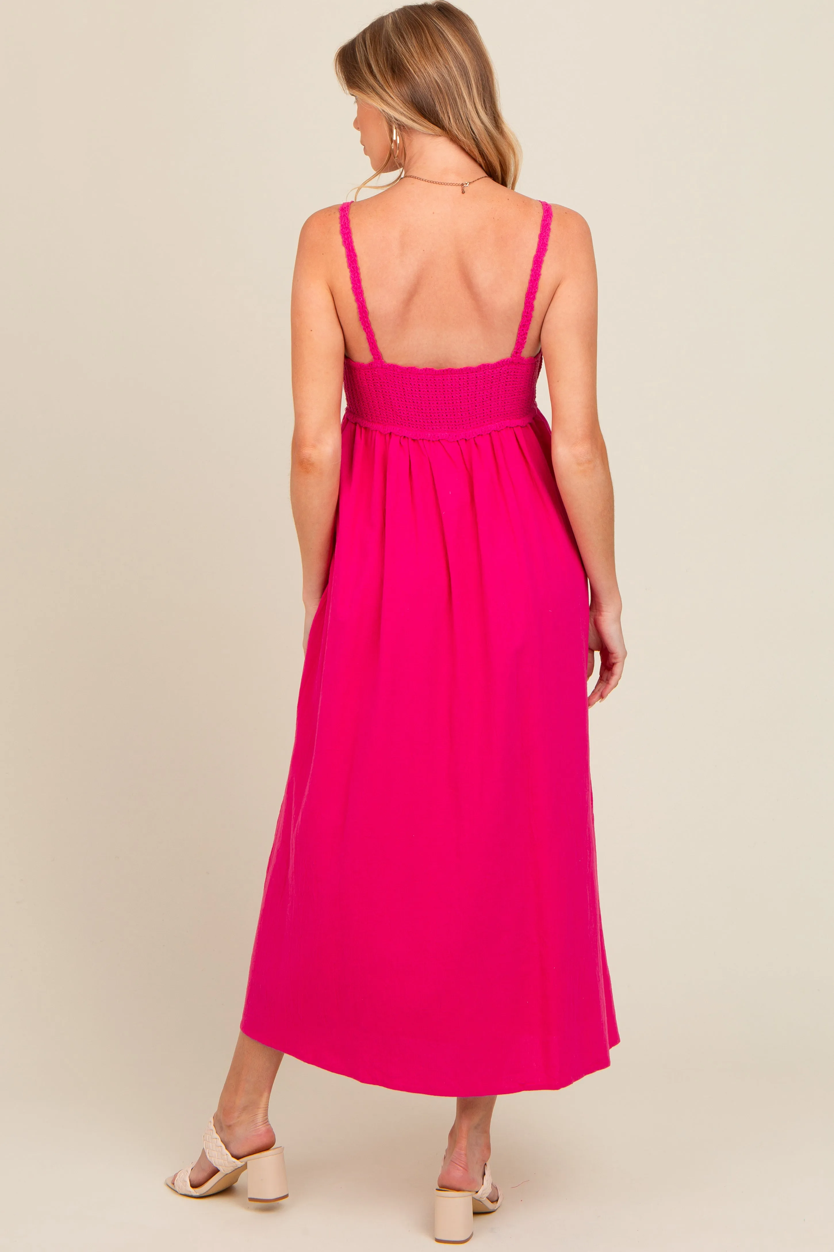Fuchsia V-Neck Crochet Top Maternity Midi Dress sold by Pinkblush product image thumbnail 4