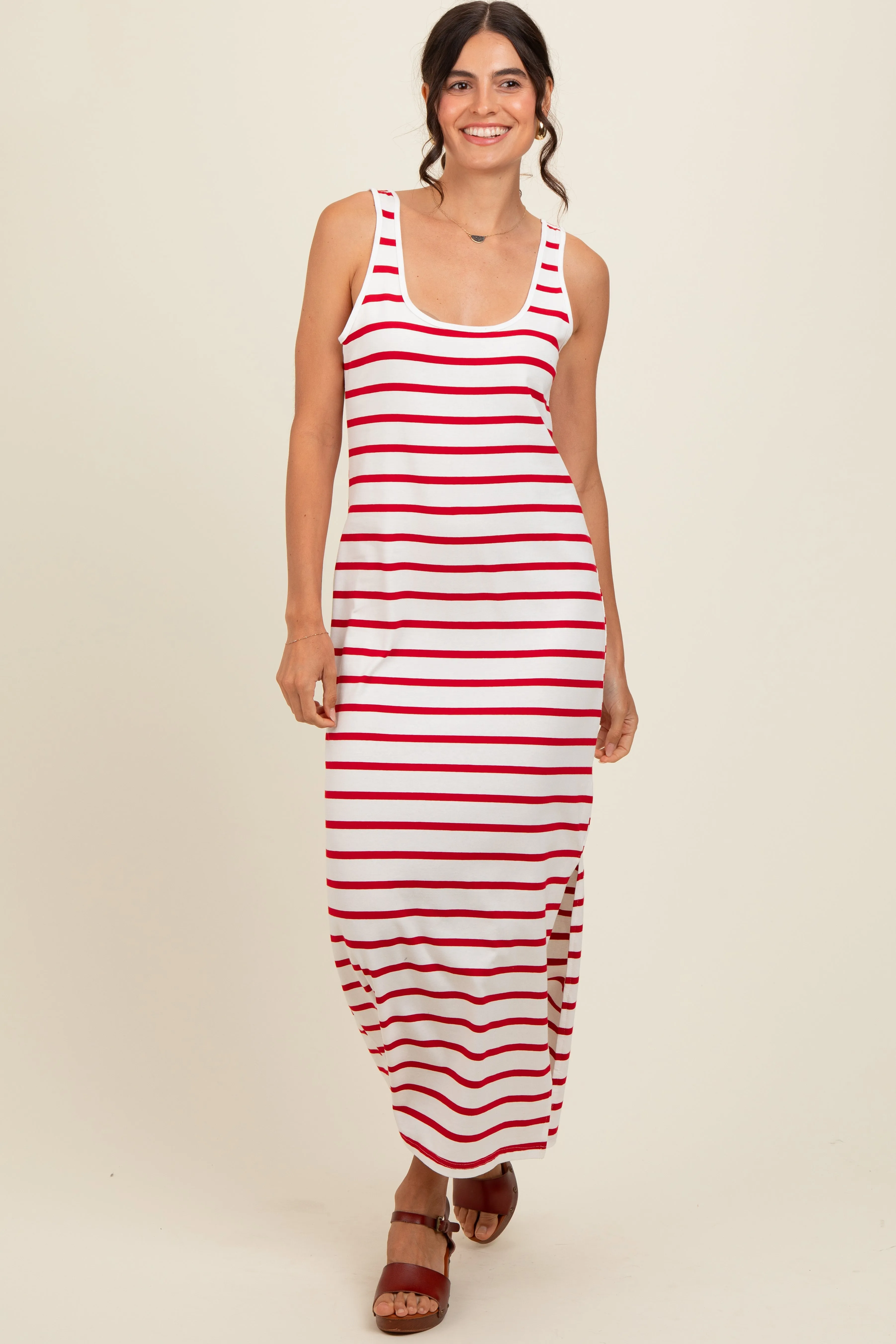 Red Striped Sleeveless Side Slit Maxi Dress sold by Pinkblush product image thumbnail 2