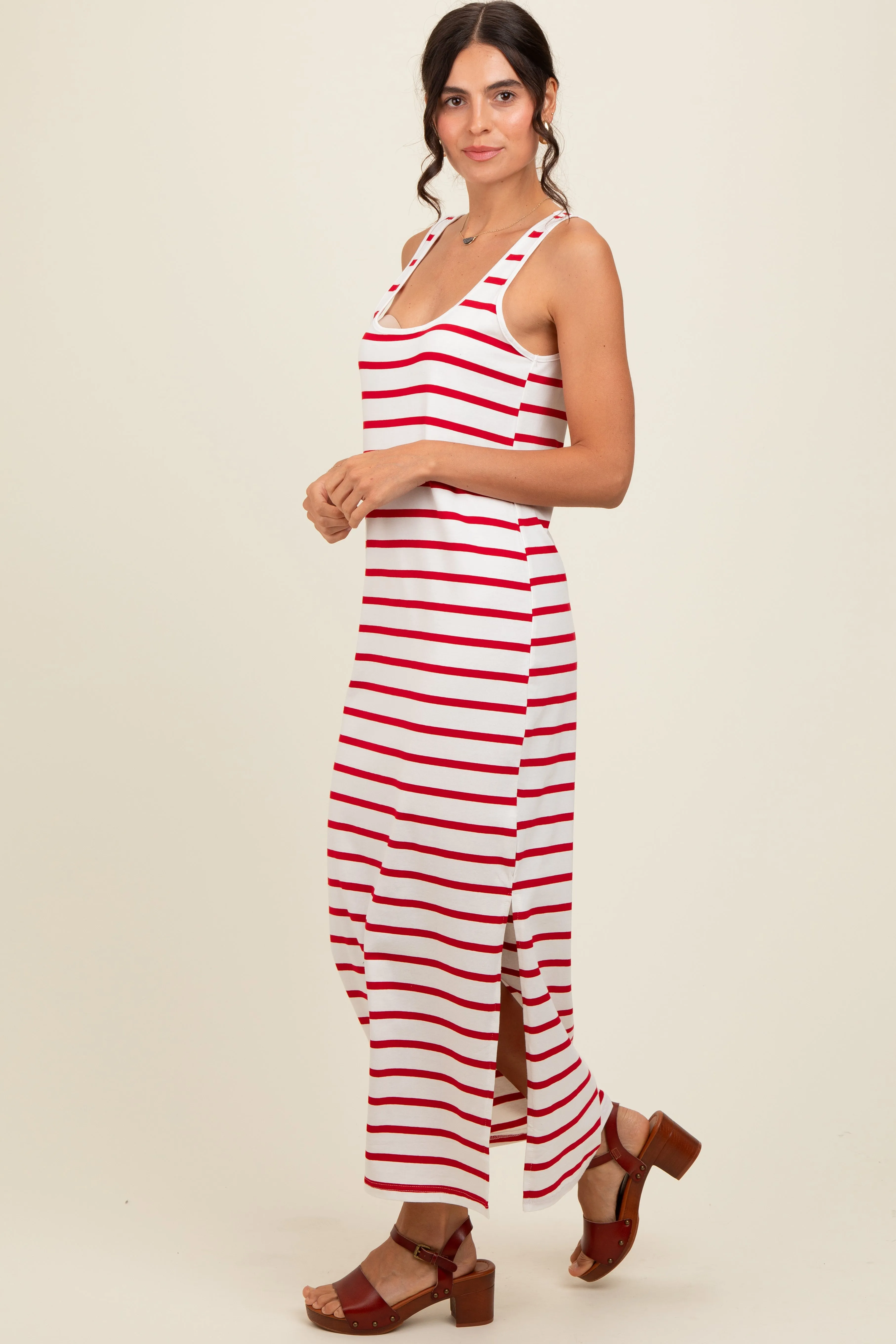 Red Striped Sleeveless Side Slit Maxi Dress sold by Pinkblush product image thumbnail 3
