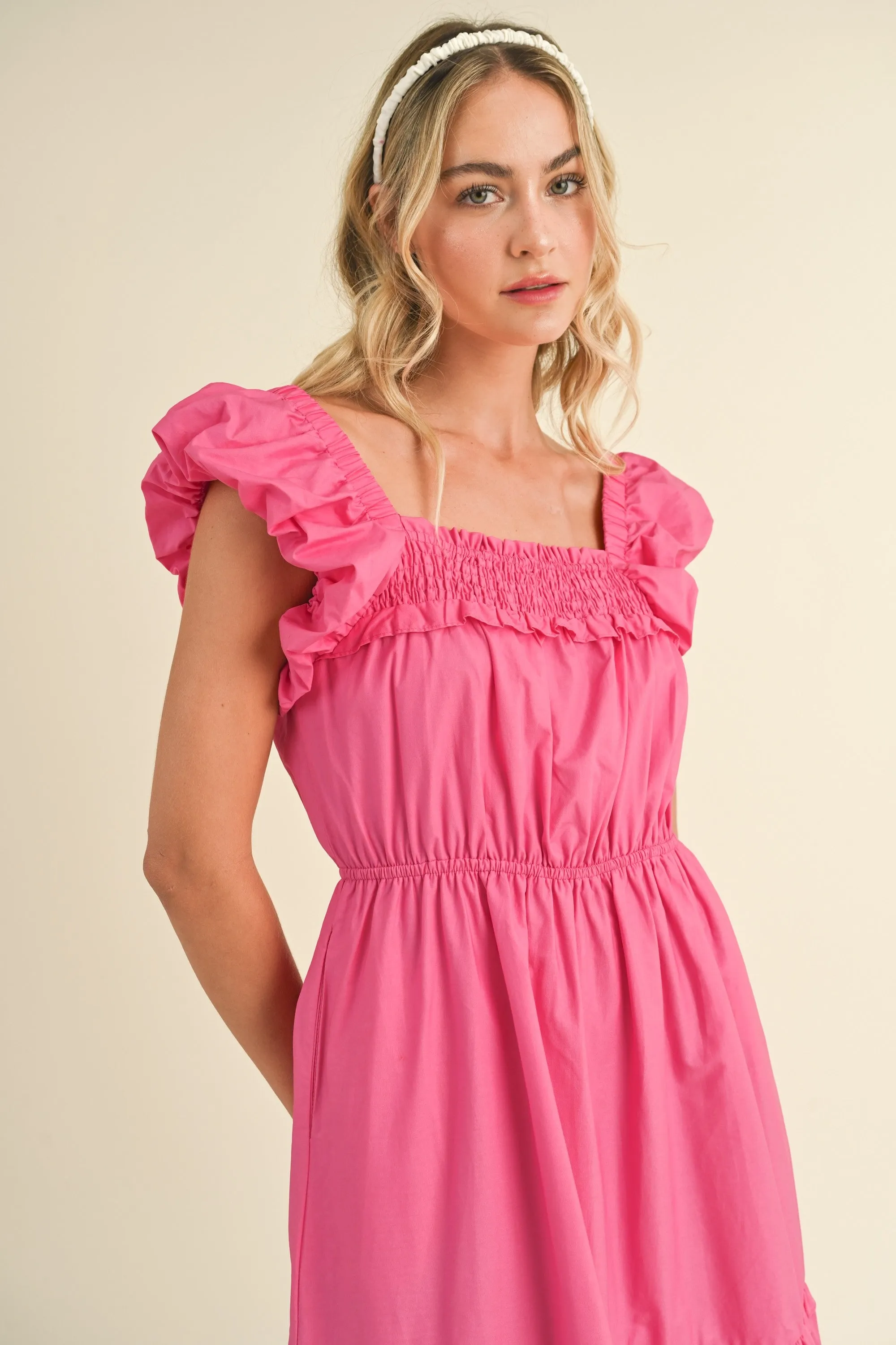 Pink Bubble Sleeve Tiered Ruffle Midi Dress sold by Pinkblush product image thumbnail 4