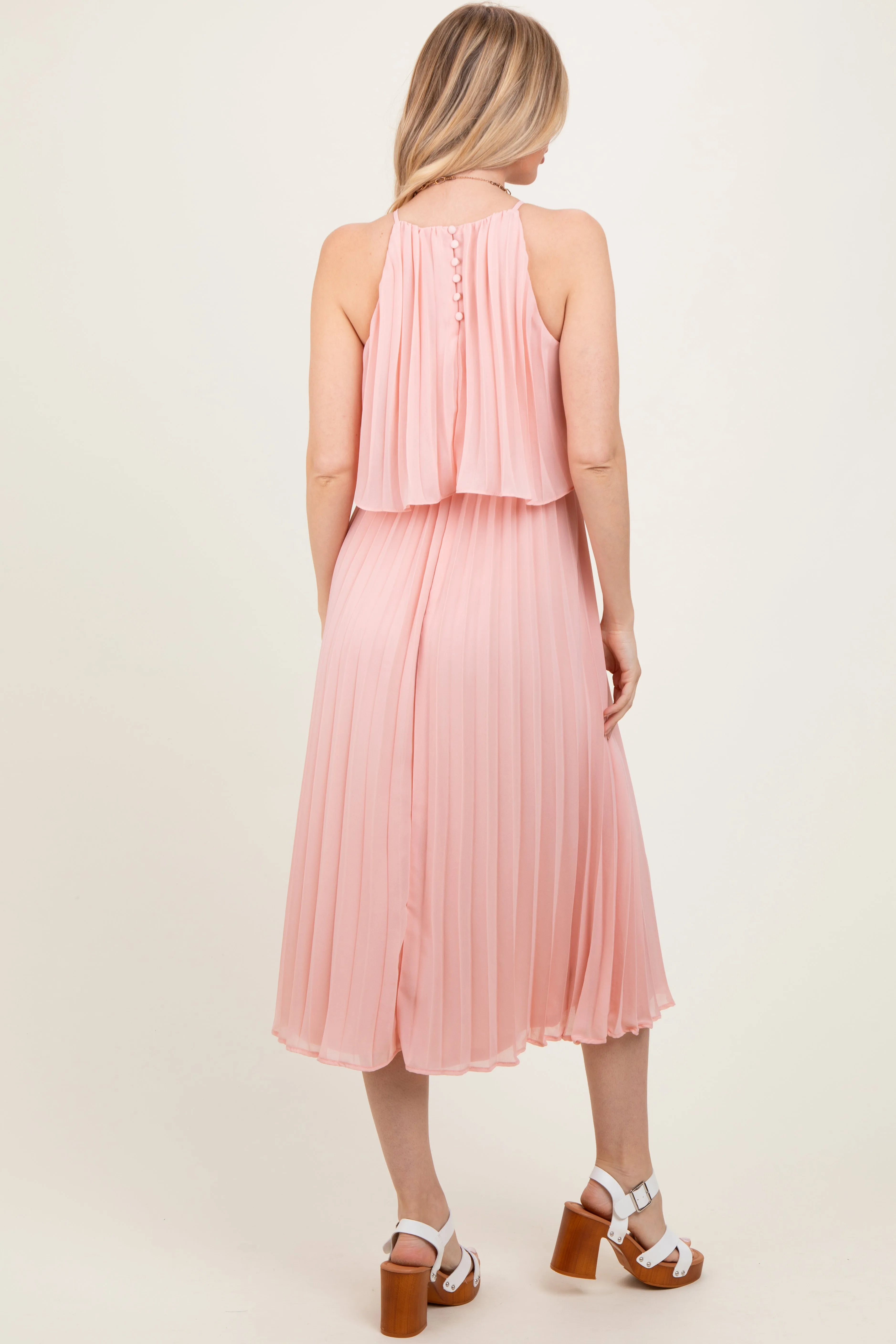 Pink Pleated Woven Midi Dress sold by Pinkblush product image thumbnail 3