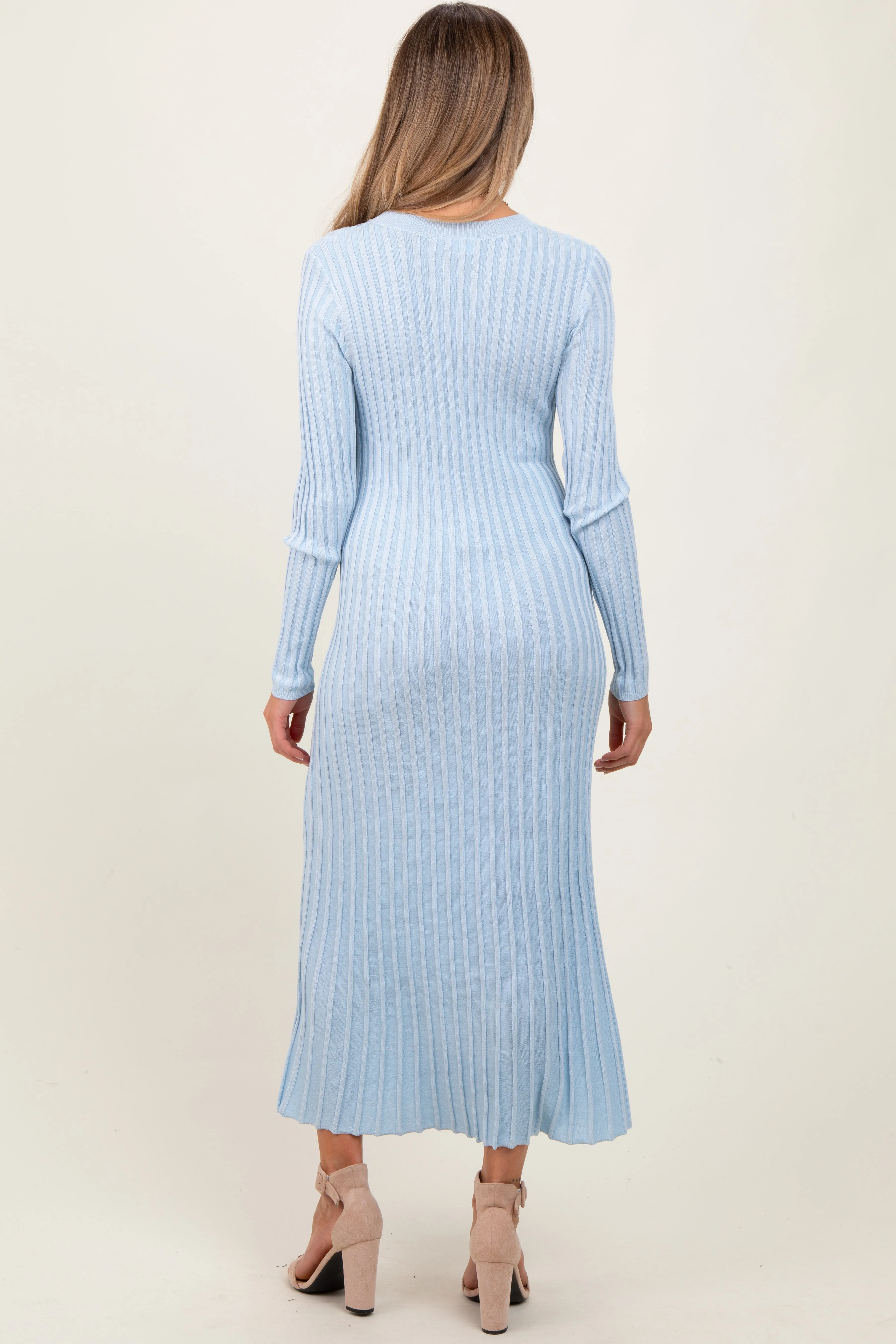 Light Blue Thick Ribbed Knit Maternity Maxi Sweater Dress sold by Pinkblush product image thumbnail 3