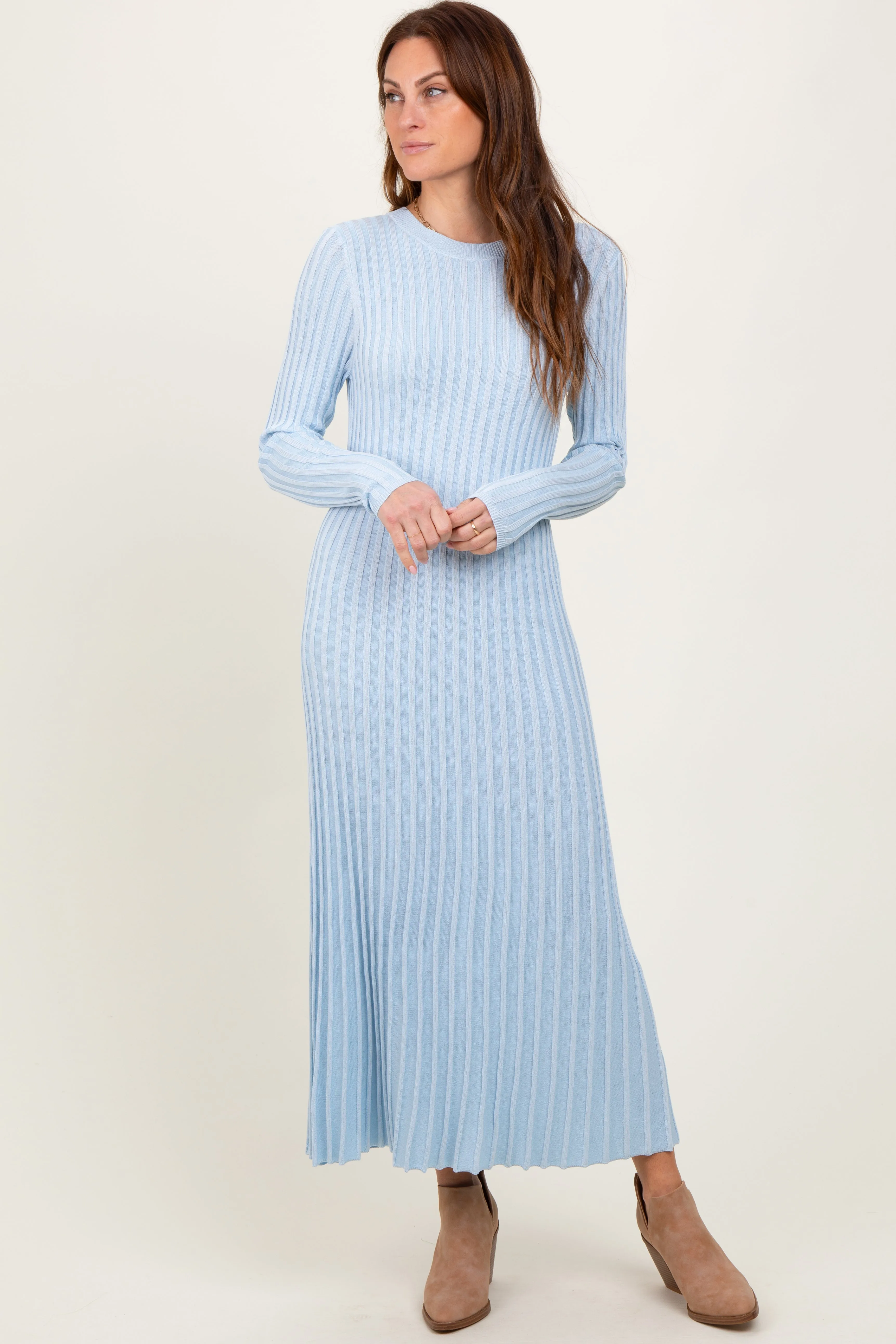 Light Blue Thick Ribbed Knit Maternity Maxi Sweater Dress sold by Pinkblush product image thumbnail 4