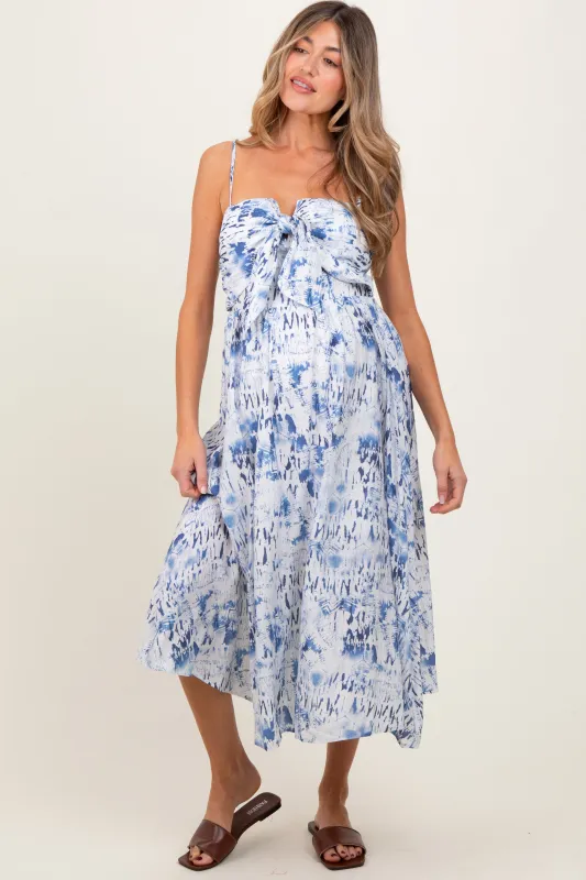 Blue Adjustable Strap Tie Front Maternity Midi Dress sold by Pinkblush