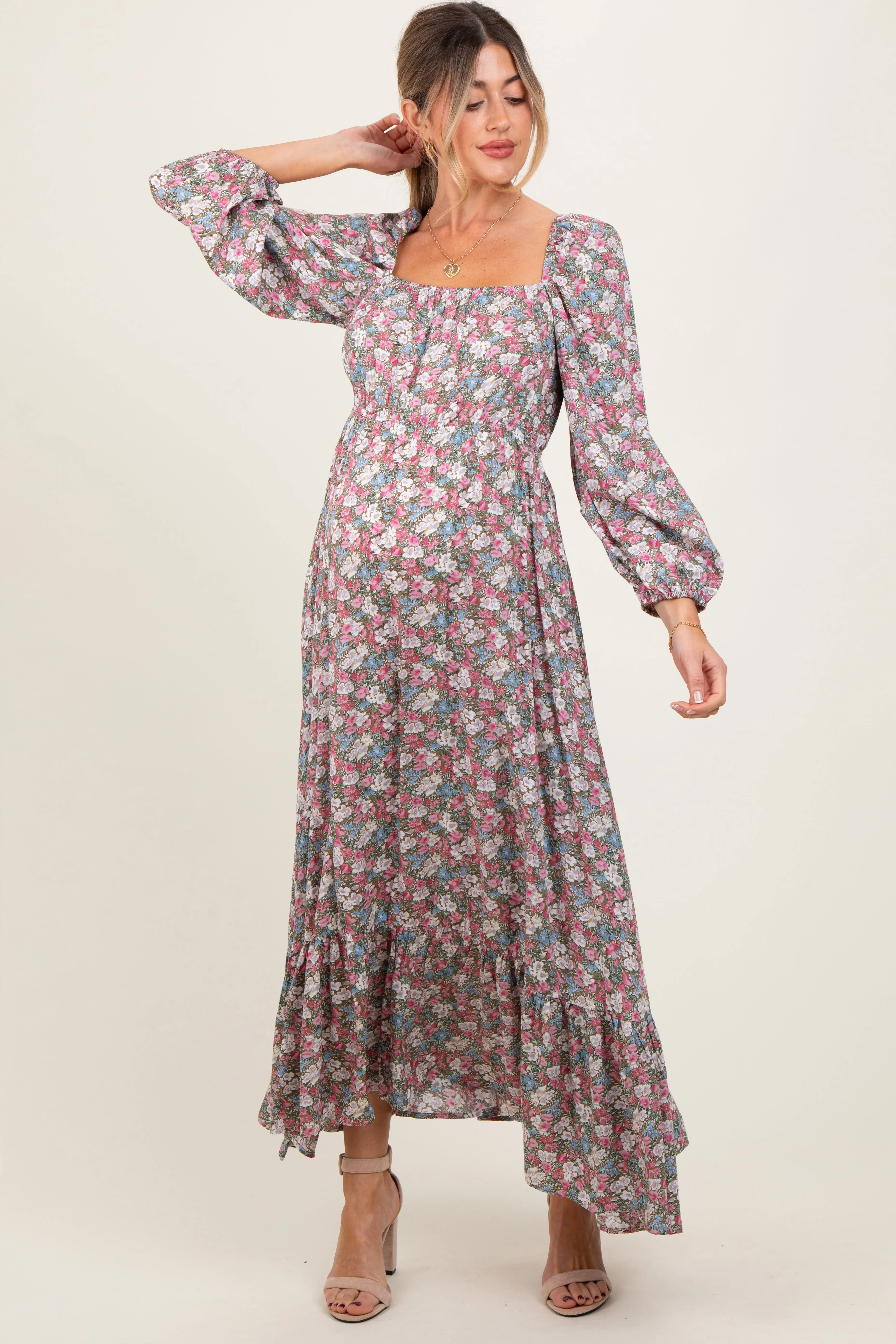Pink Floral Reversible Long Sleeve Maternity Maxi Dress sold by Pinkblush product image thumbnail 2