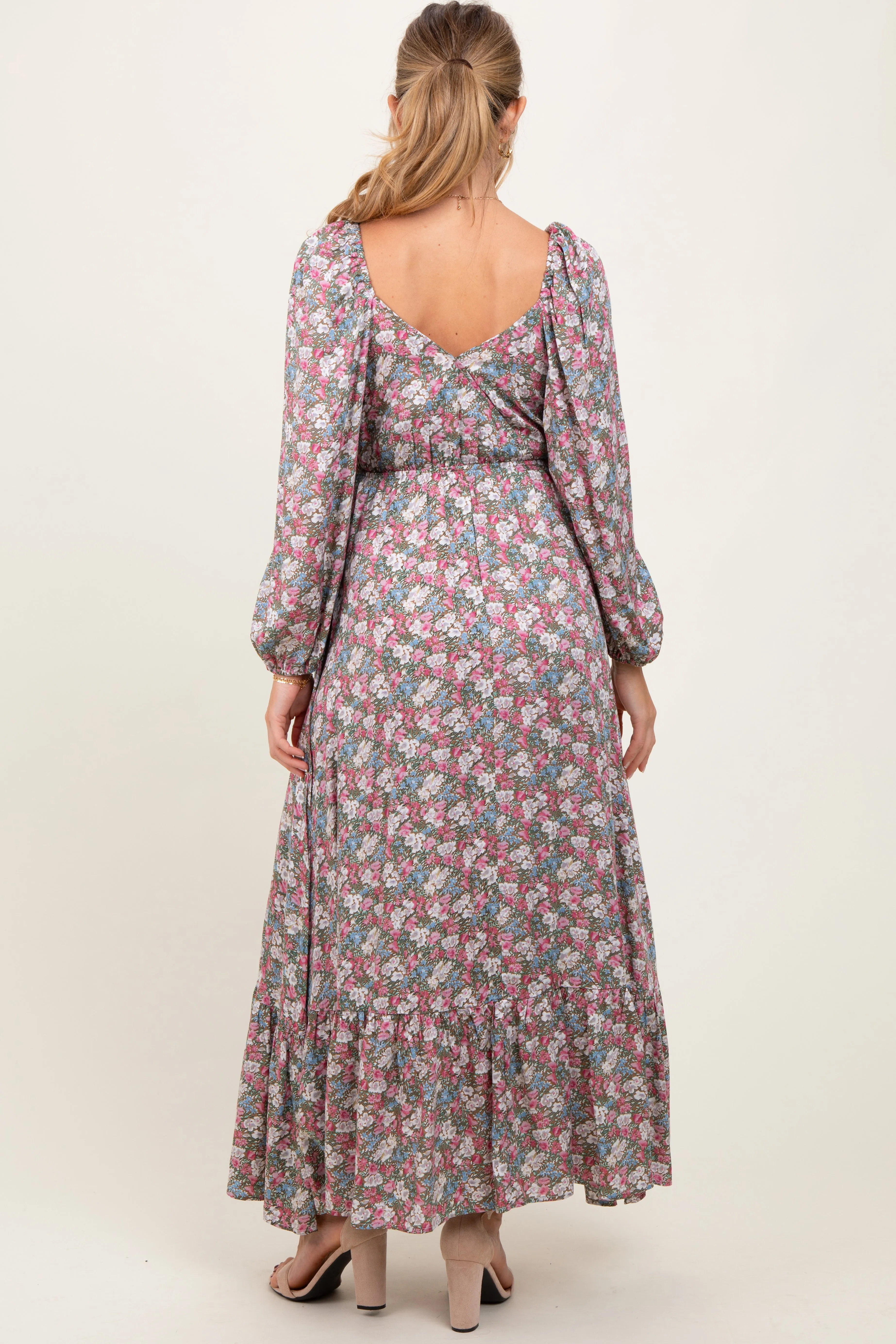 Pink Floral Reversible Long Sleeve Maternity Maxi Dress sold by Pinkblush product image thumbnail 4