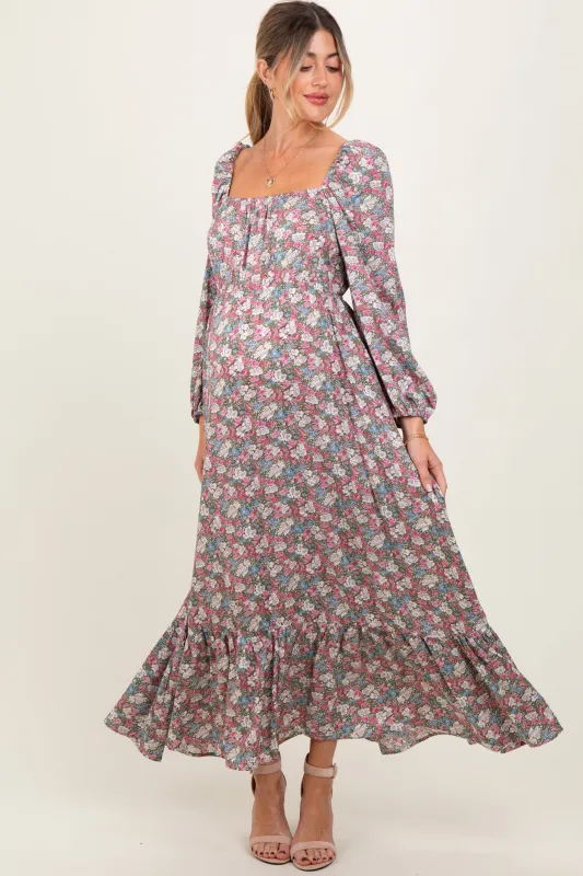 Pink Floral Reversible Long Sleeve Maternity Maxi Dress sold by Pinkblush