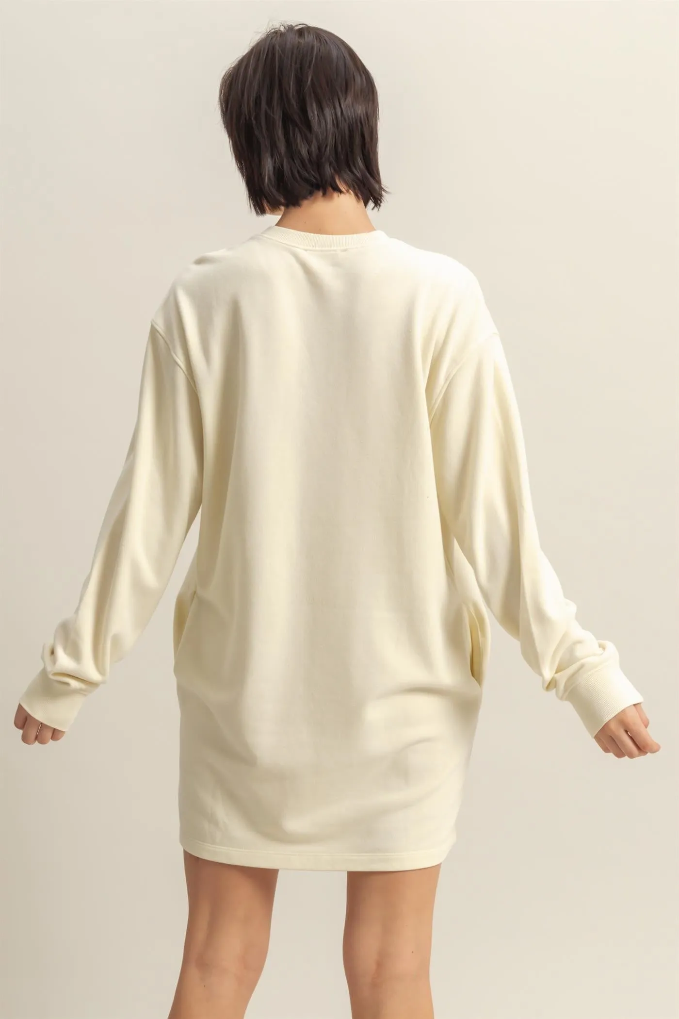 Cream Long Sleeve Oversized Sweatshirt Mini Dress sold by Pinkblush product image thumbnail 3